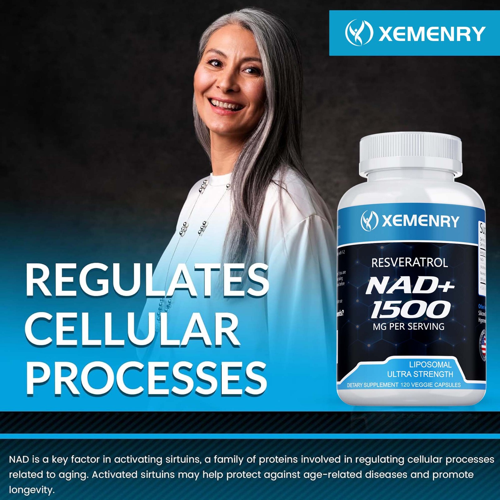 NAD+ 1500mg – Resveratrol, DNA Repair, Heart & Anti-aging Antioxidant Supplement
