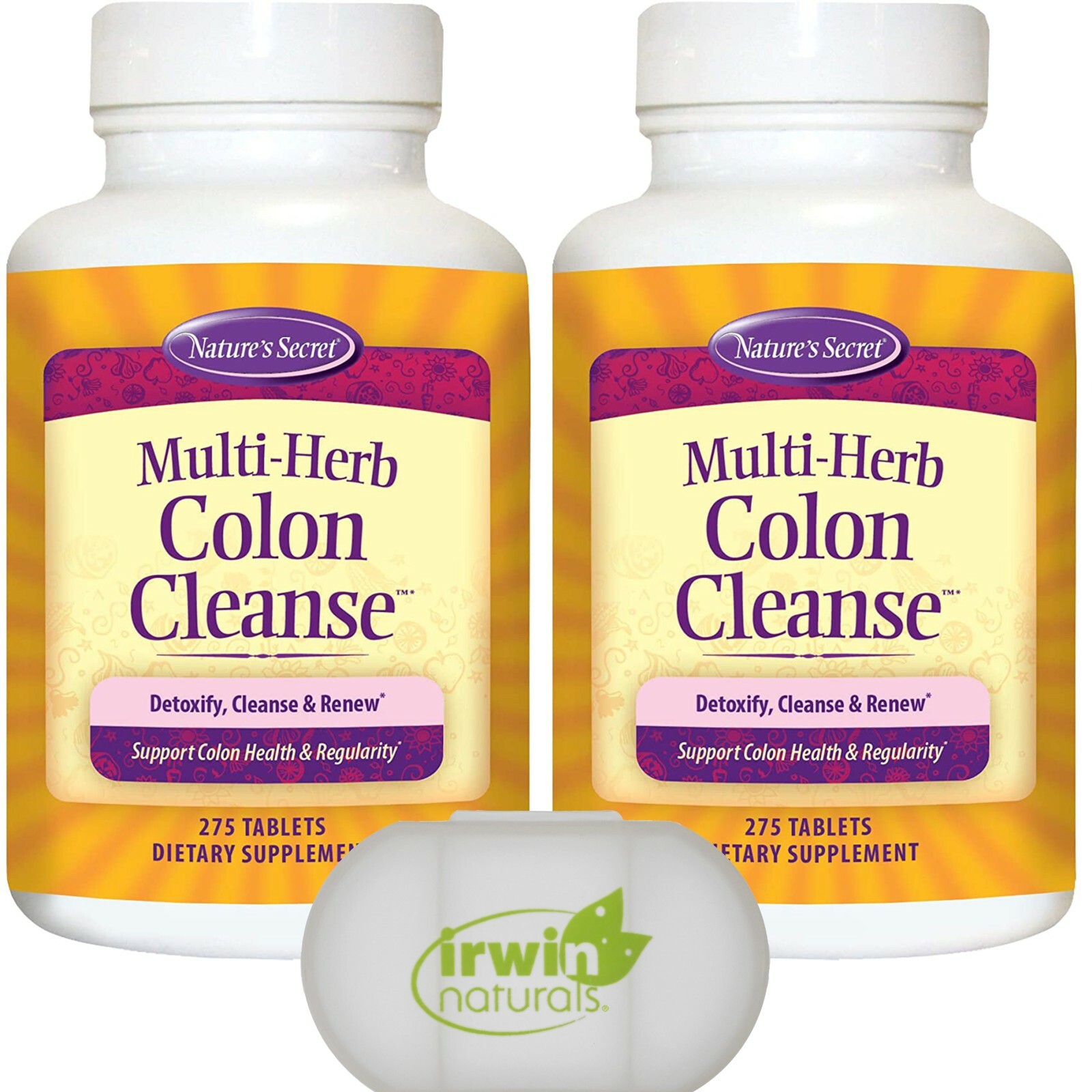 Nature’s Secret Multi-Herb Colon Cleanse 2 Pack of 275 Tablets, with a Pill Case