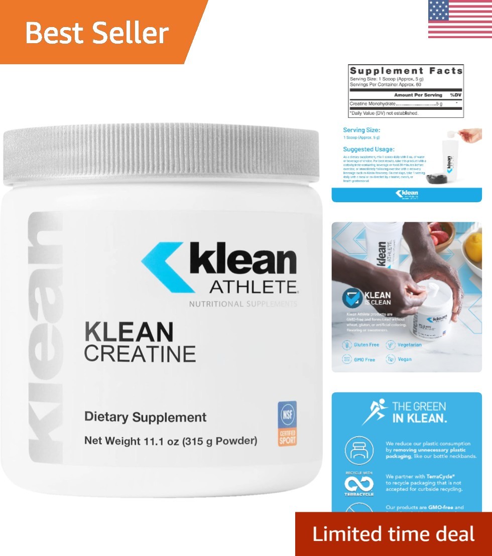 Klean Creatine Powder – NSF Certified, 11.1oz Unflavored for Muscle Strength