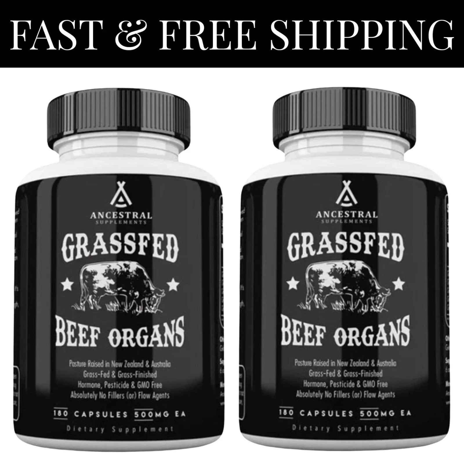 2(PACK) Ancestral Supplements Grass Fed Beef Organ Supplement – 180 Capsules US