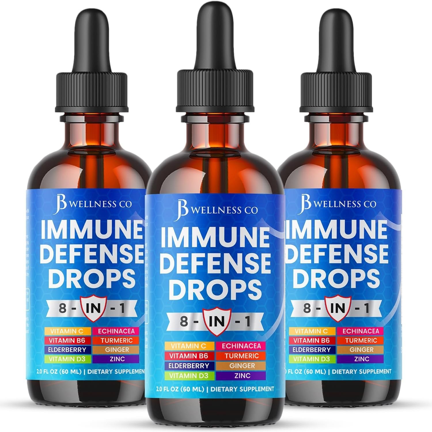 3PK Immune Defense Supplement Elderberry, Echinacea, Turmeric Curcumin, Zinc