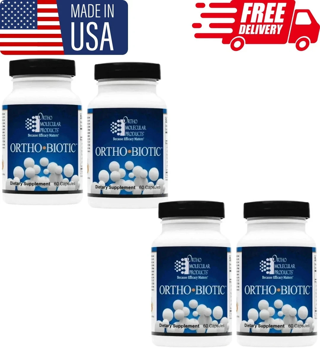 pack of 4 ORTHO BIOTIC 60 CAPSULES Digestive & Gut Health Support