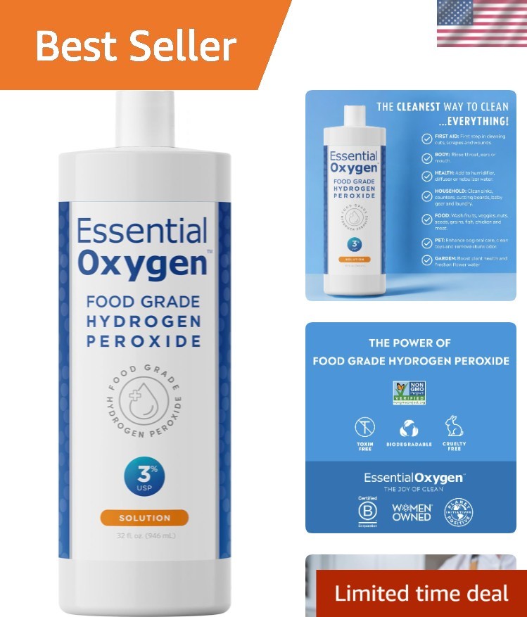 Eco-Friendly 32 Fl Oz Food Grade Hydrogen Peroxide – Multi-Use Natural Cleanser
