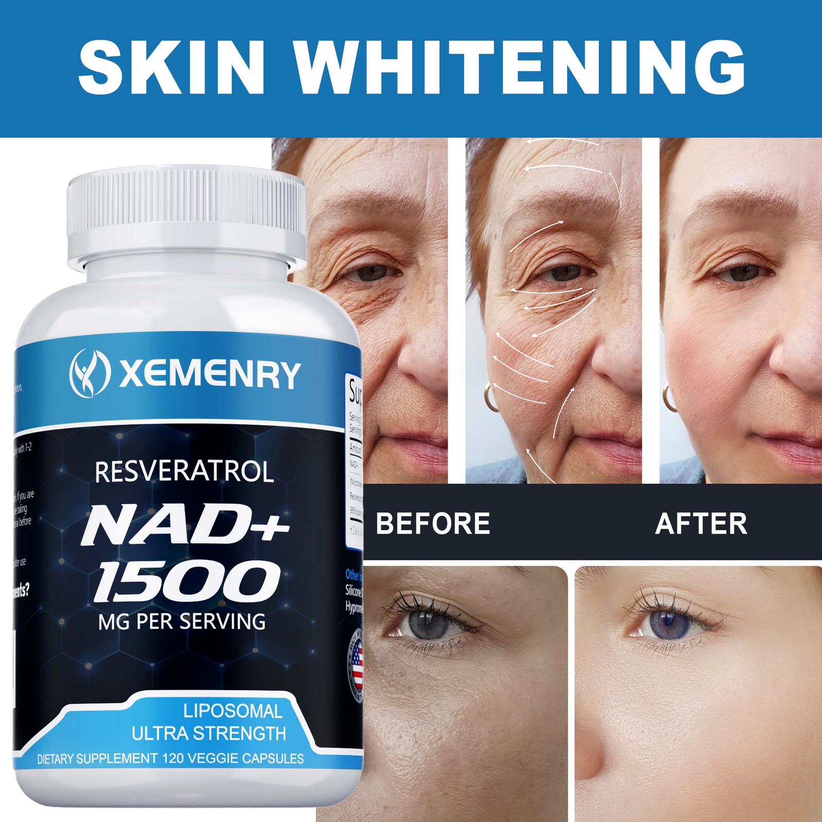 NAD+ 1500mg – Resveratrol, DNA Repair, Heart & Anti-aging Antioxidant Supplement
