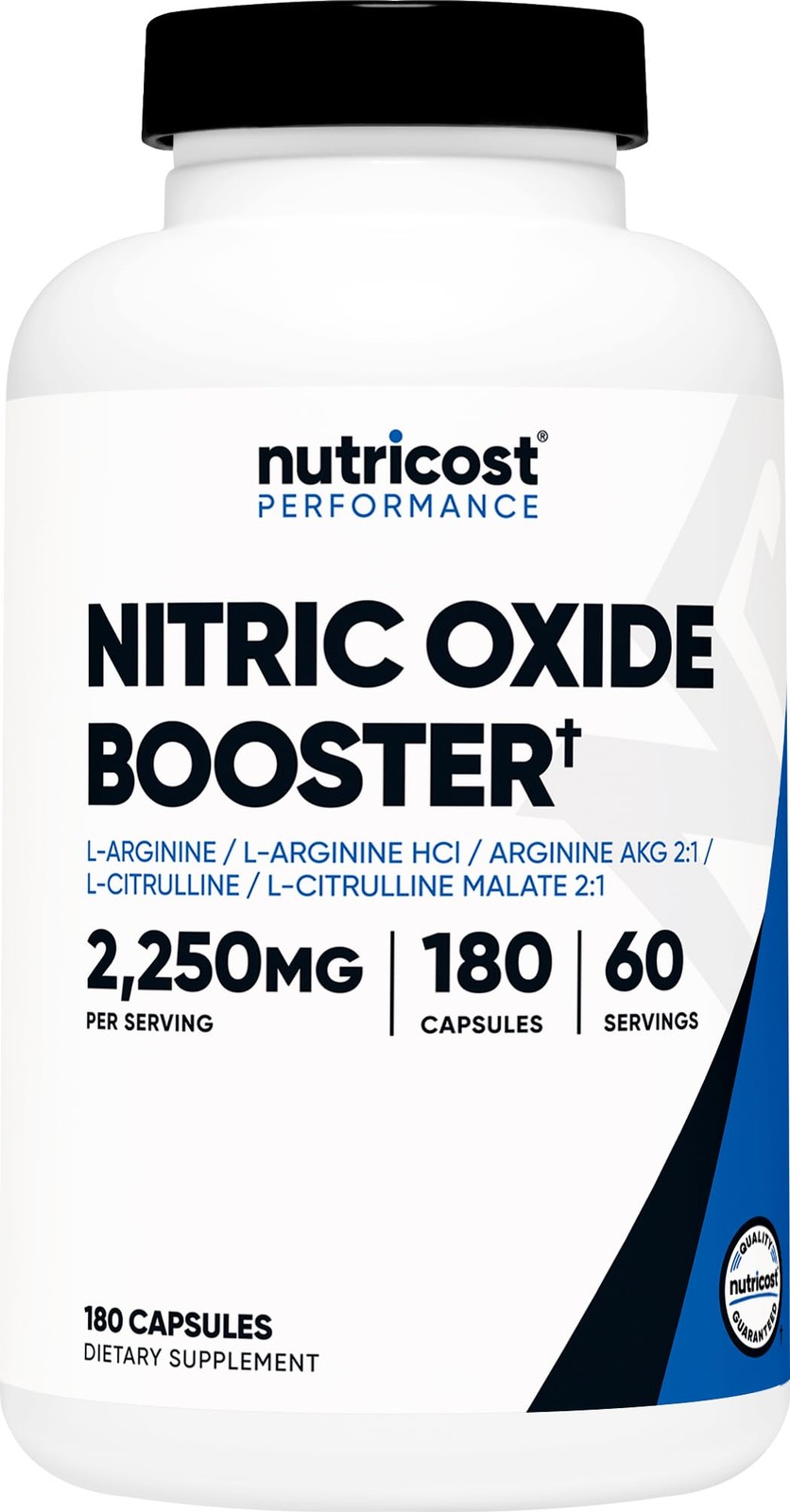 Nutricost Nitric Oxide Booster 2250mg, 180 Capsules – 180 Count (Pack of 1)