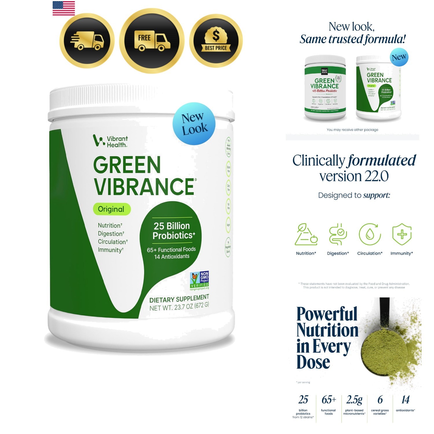 Green Vibrance, Superfood Powder, Boost Energy, 60 Servings