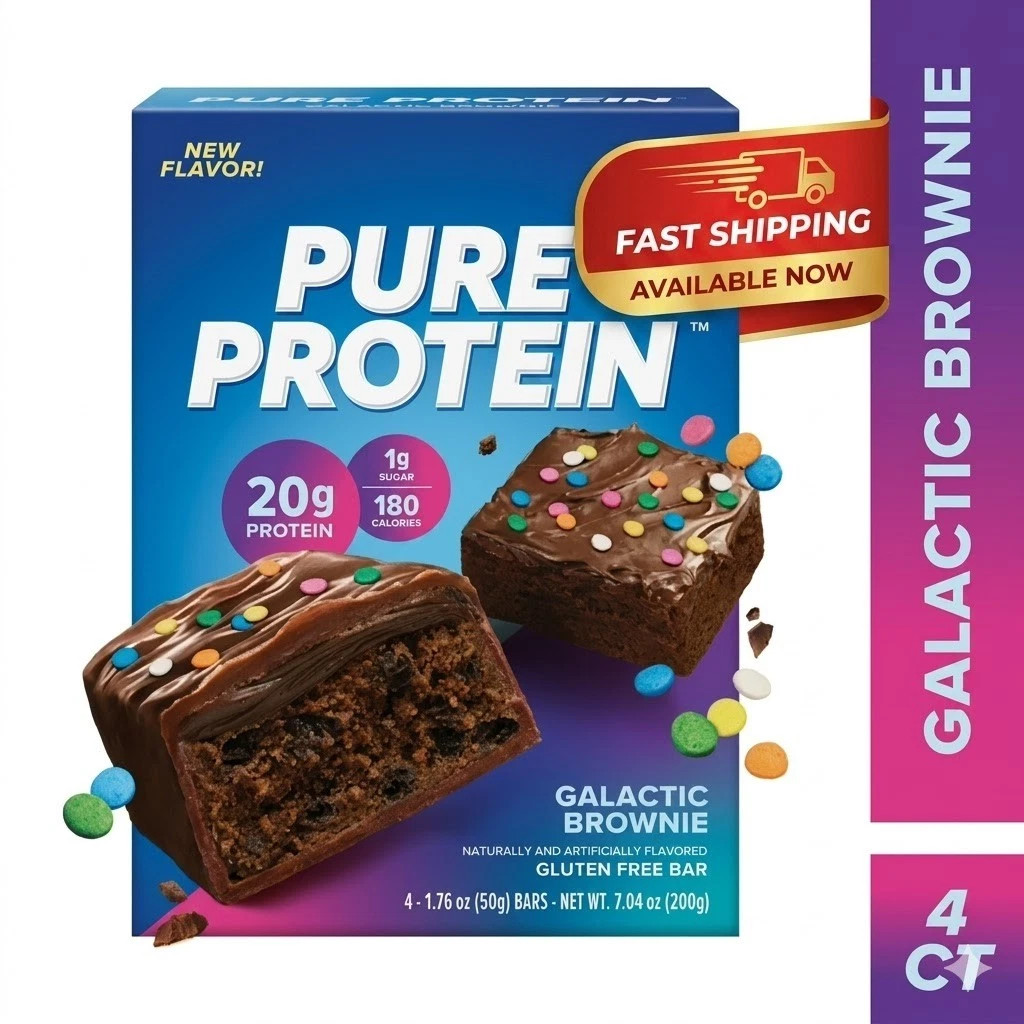 Pure Protein Bars, Galactic Brownie, Gluten Free, 20g Protein, 1.76 oz, 4 Count