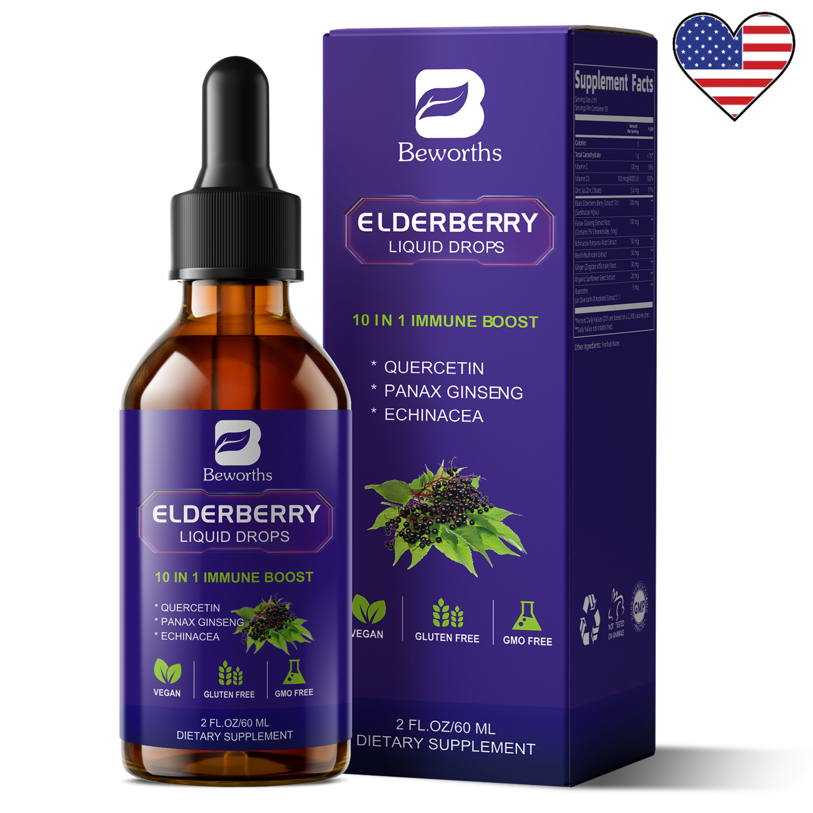 Organic Black Elderberry Liquid Extract Drops for Immune System Support 60ml