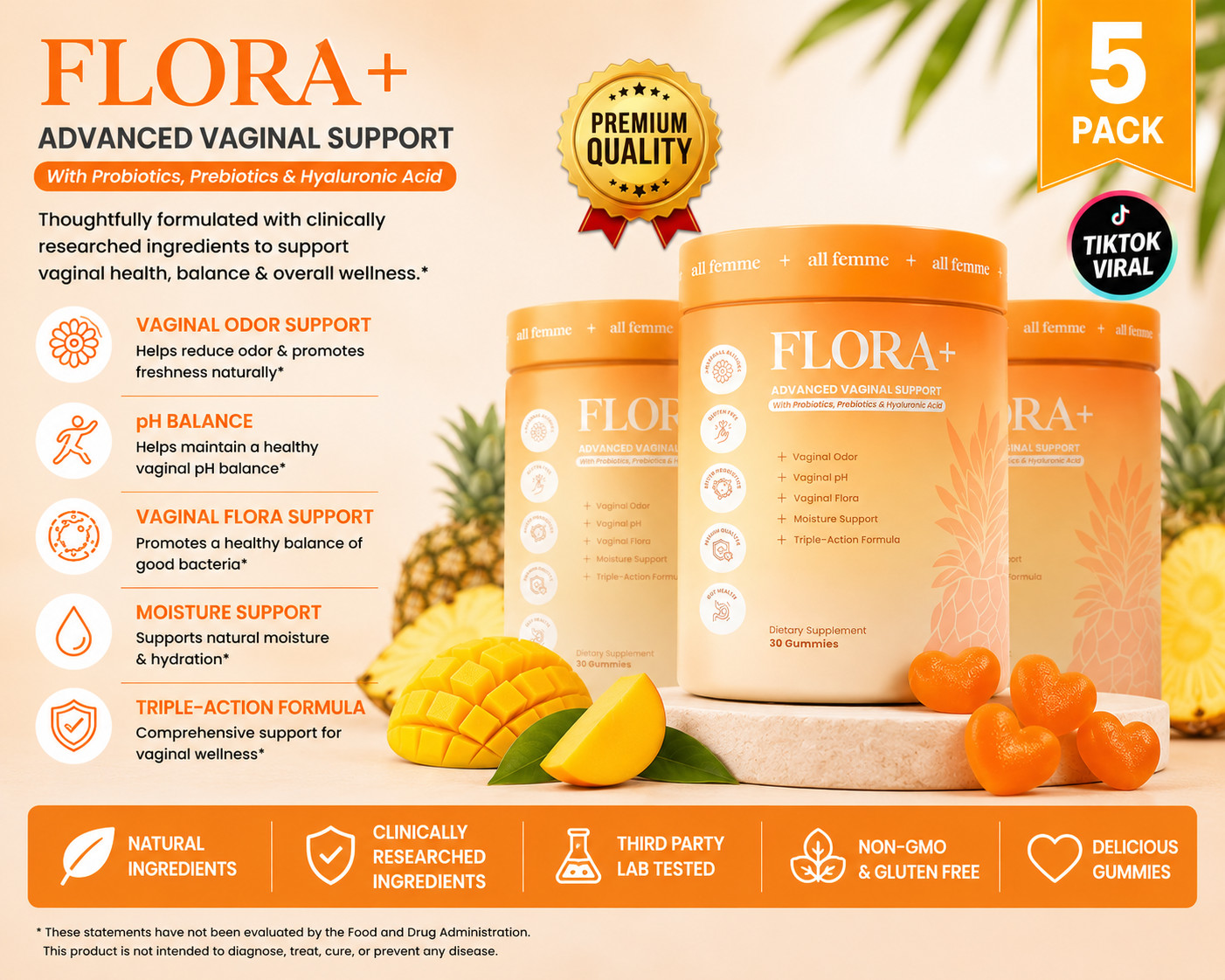 Flora Women Vaginal Probiotic Gummies pH Balance Odor 150ct (Pack of 5) EXP 2028