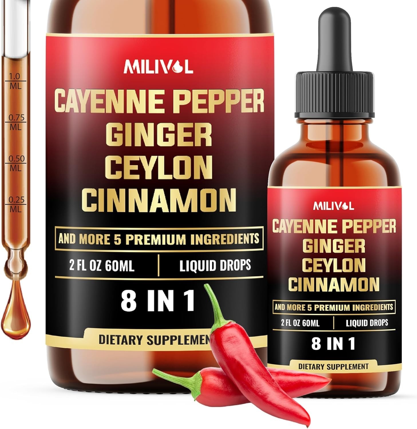 Natural Cayenne Pepper Liquid Drops – Supports Digestion & Circulation, 2 Fl Oz