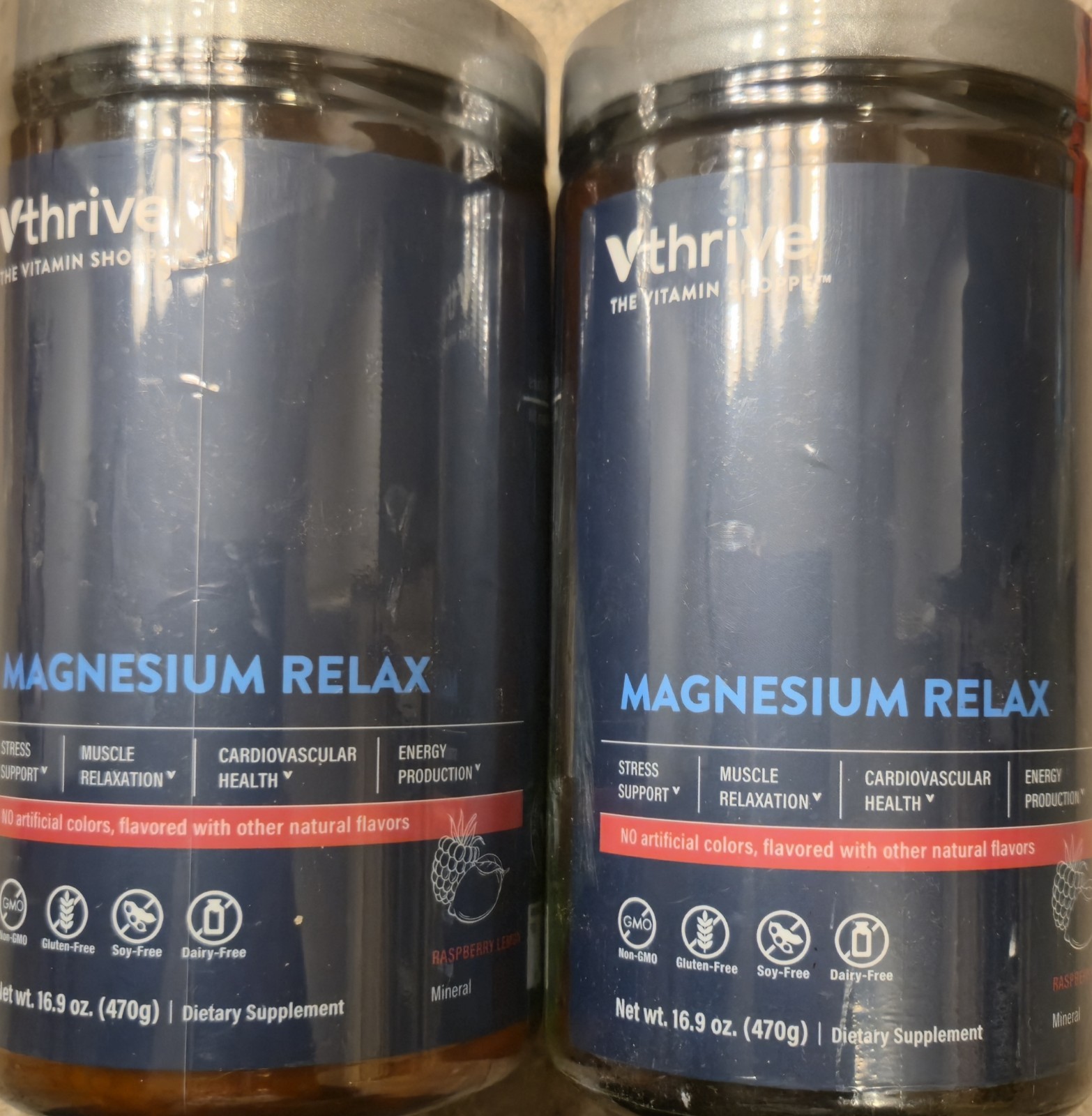 (2)Vthrive MAGNESIUM RELAX Powder 1.1 lb X 2 (200 Ser) Rasp Lemon BEST BY 05/26