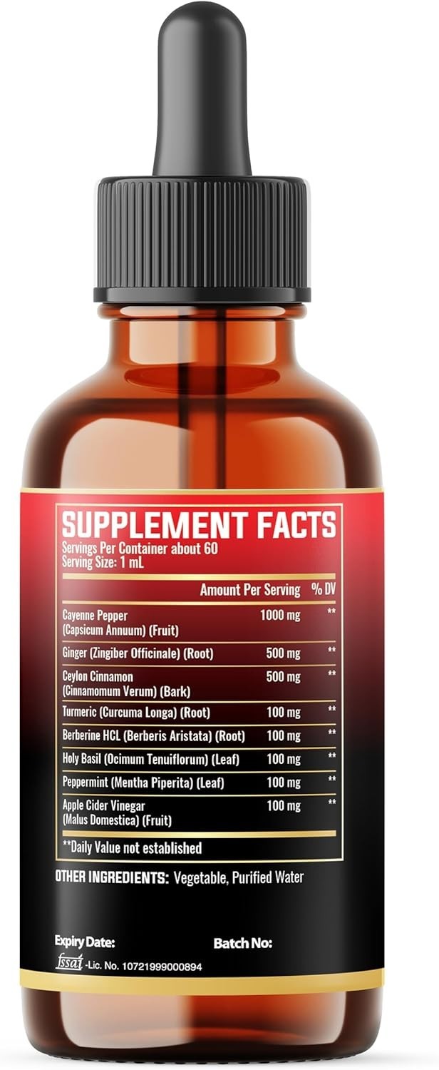 Natural Cayenne Pepper Liquid Drops – Supports Digestion & Circulation, 2 Fl Oz