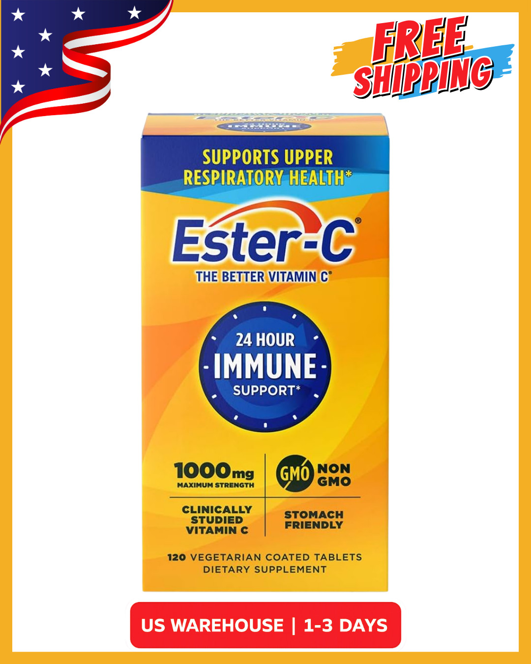 Ester-C Vitamin C 1000 mg Coated Tablets, Immune System Booster Supplement 120ct
