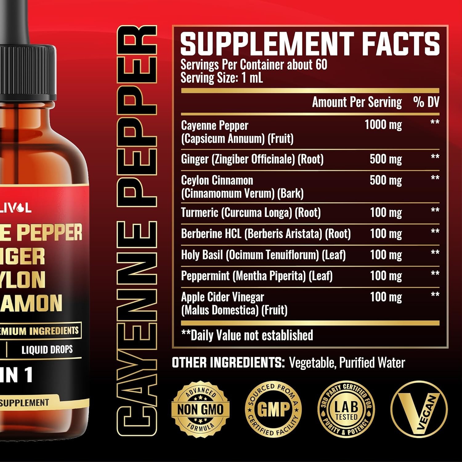 Natural Cayenne Pepper Liquid Drops – Supports Digestion & Circulation, 2 Fl Oz