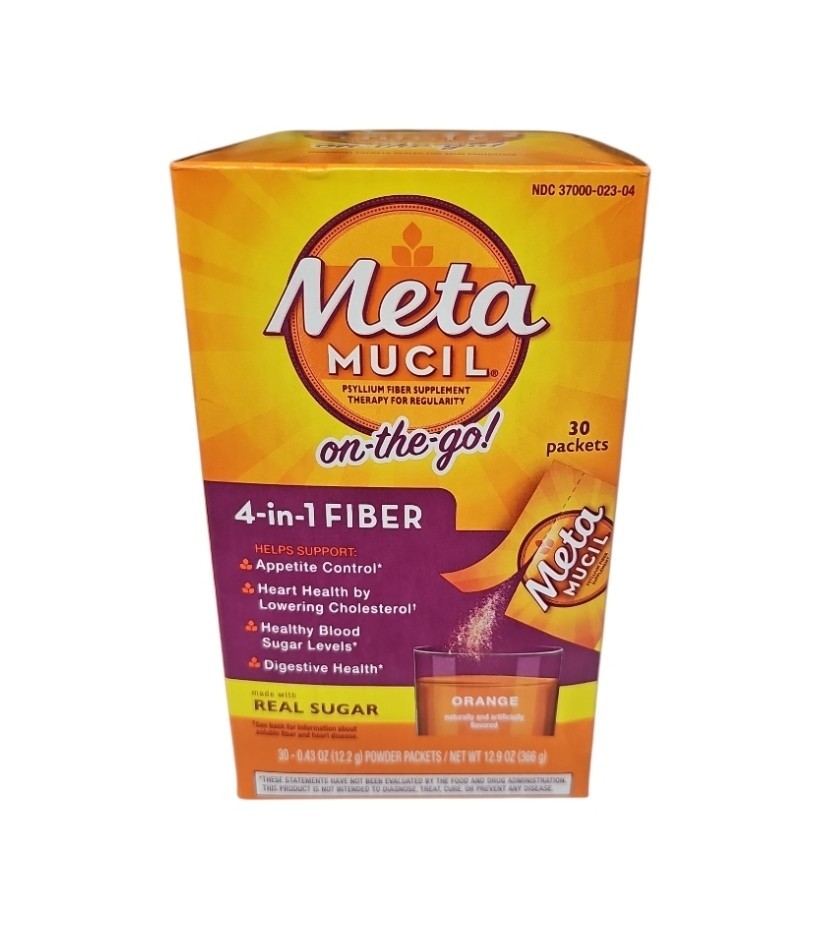 MetaMucil 4-In-1 Fiber ~ 30 Powder Packets Each Real Sugar EXP 12/2028