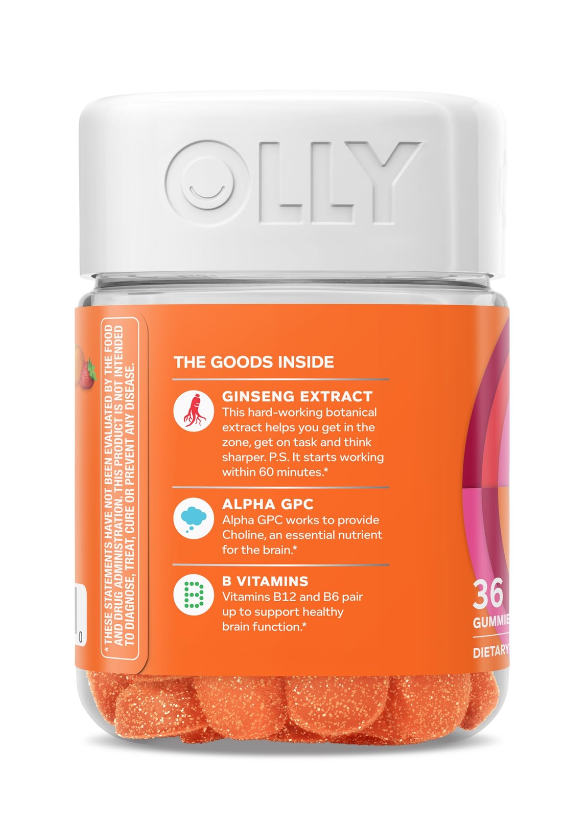 OLLY Laser Focus Gummy, Ginseng, Alpha GPC, B 36 Count (Pack of 1), Orange