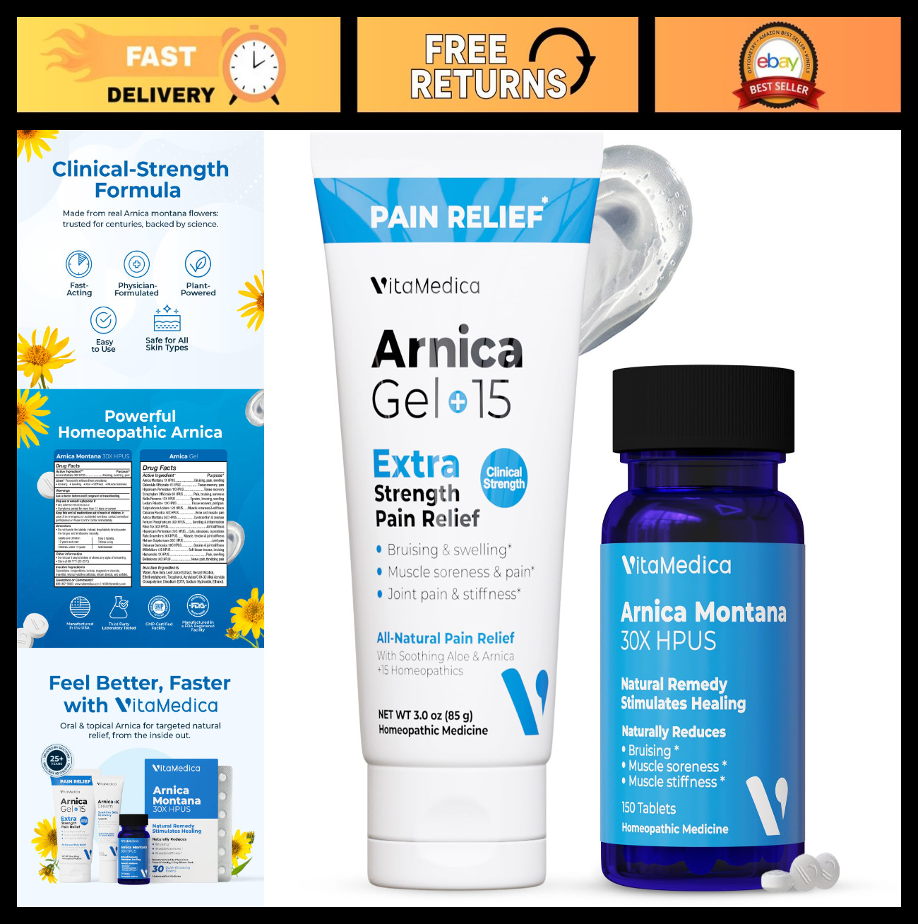 Arnica Montana Tablets & Gel Bundle – Fast Relief for Bruising, Swelling & Soren