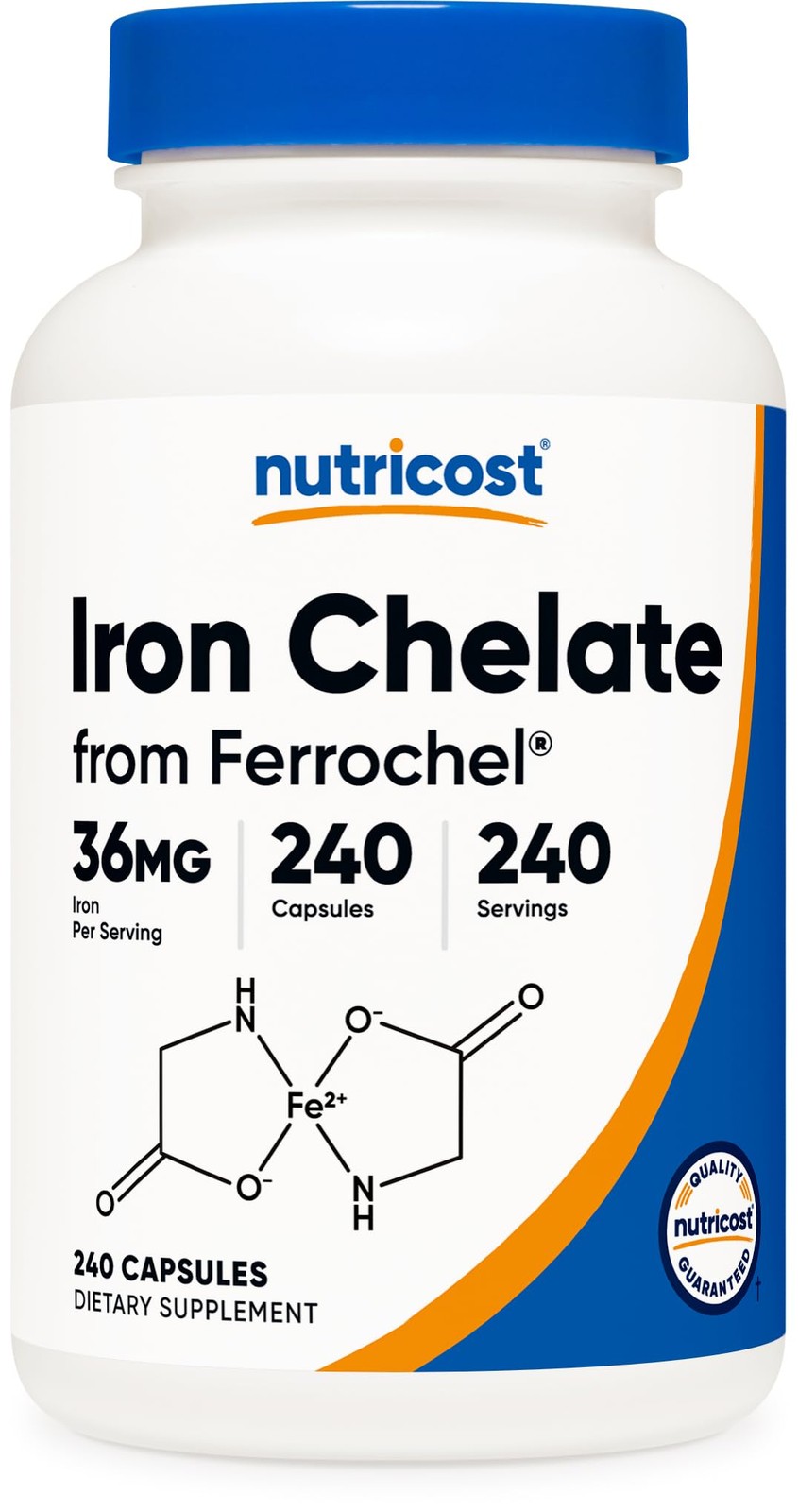 Nutricost Chelated Iron, As Ferrochel, 36mg, 240 240 Count (Pack of 1)