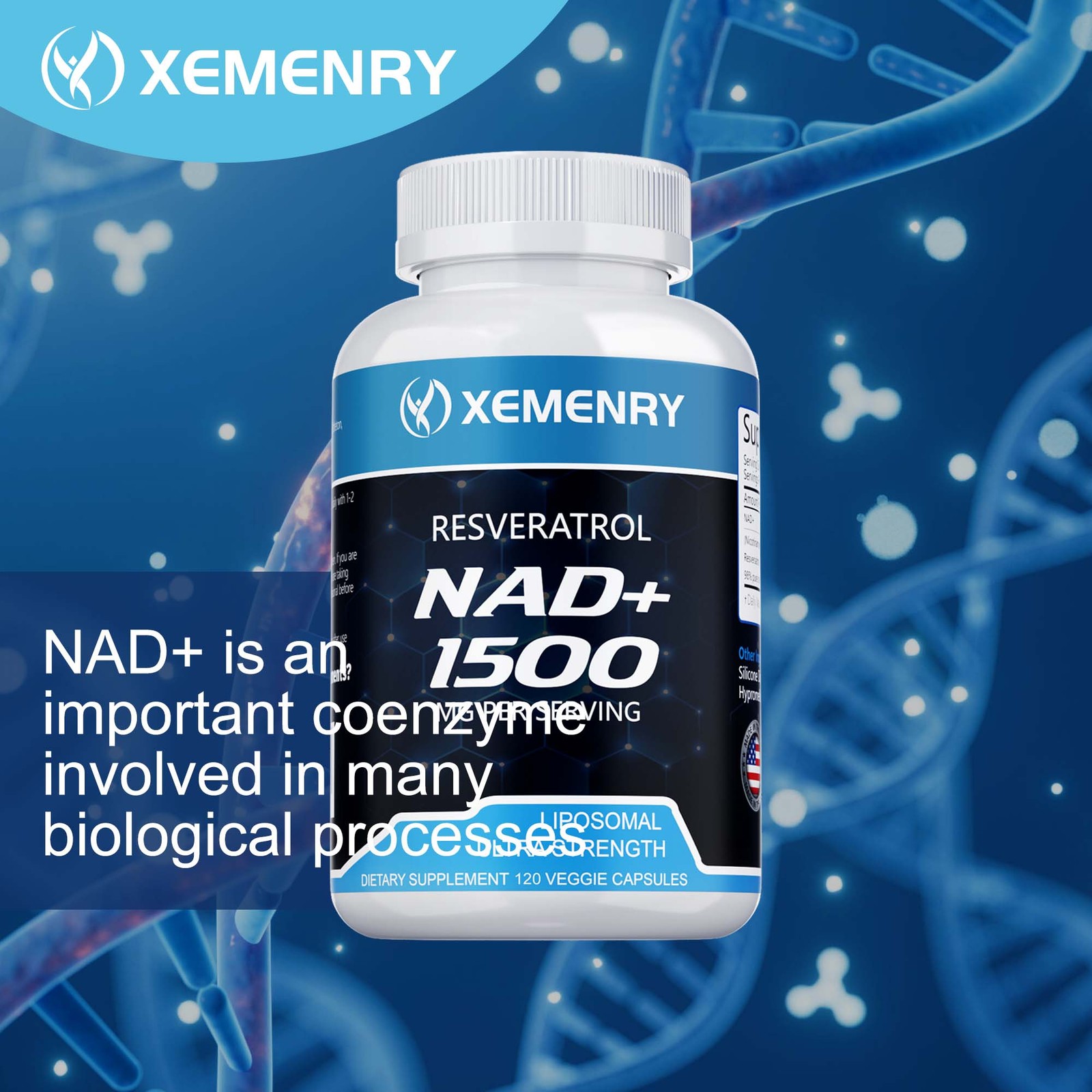NAD+ 1500mg – Resveratrol, DNA Repair, Heart & Anti-aging Antioxidant Supplement