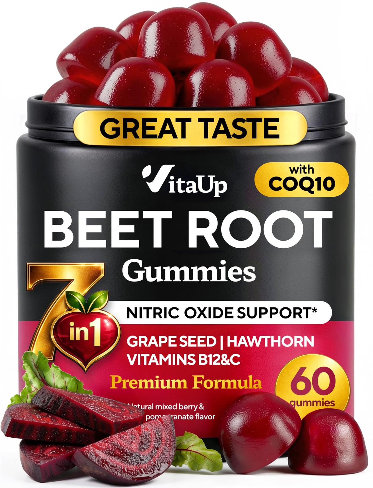 Beet Root Gummies – Beetroot Gummies with CoQ10, Grape Seed, Vitamin C, B12 &…
