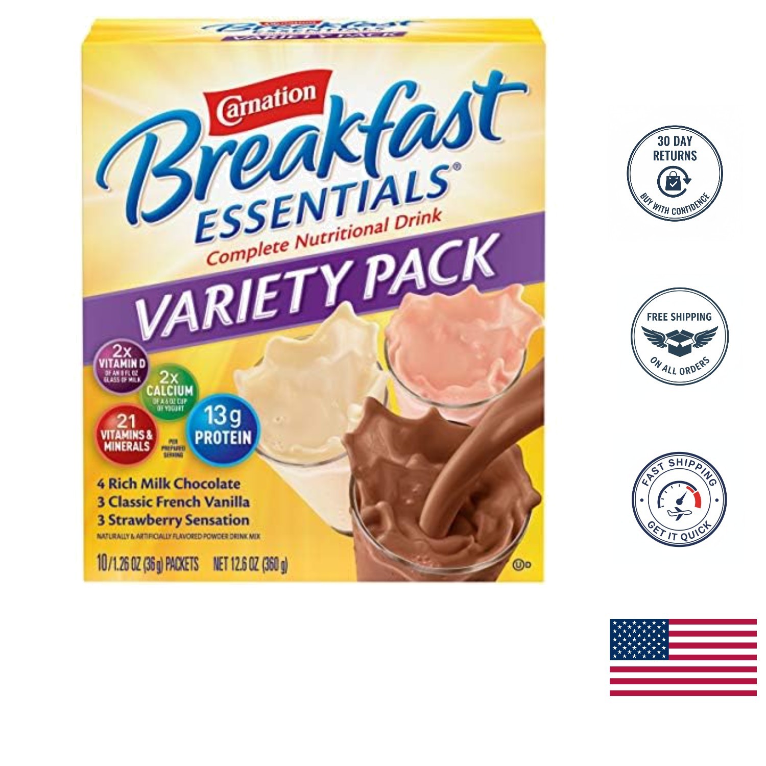 Nestle Nutritional Drink Mix: Strawberry, Chocolate & Vanilla – 10 Count Pack