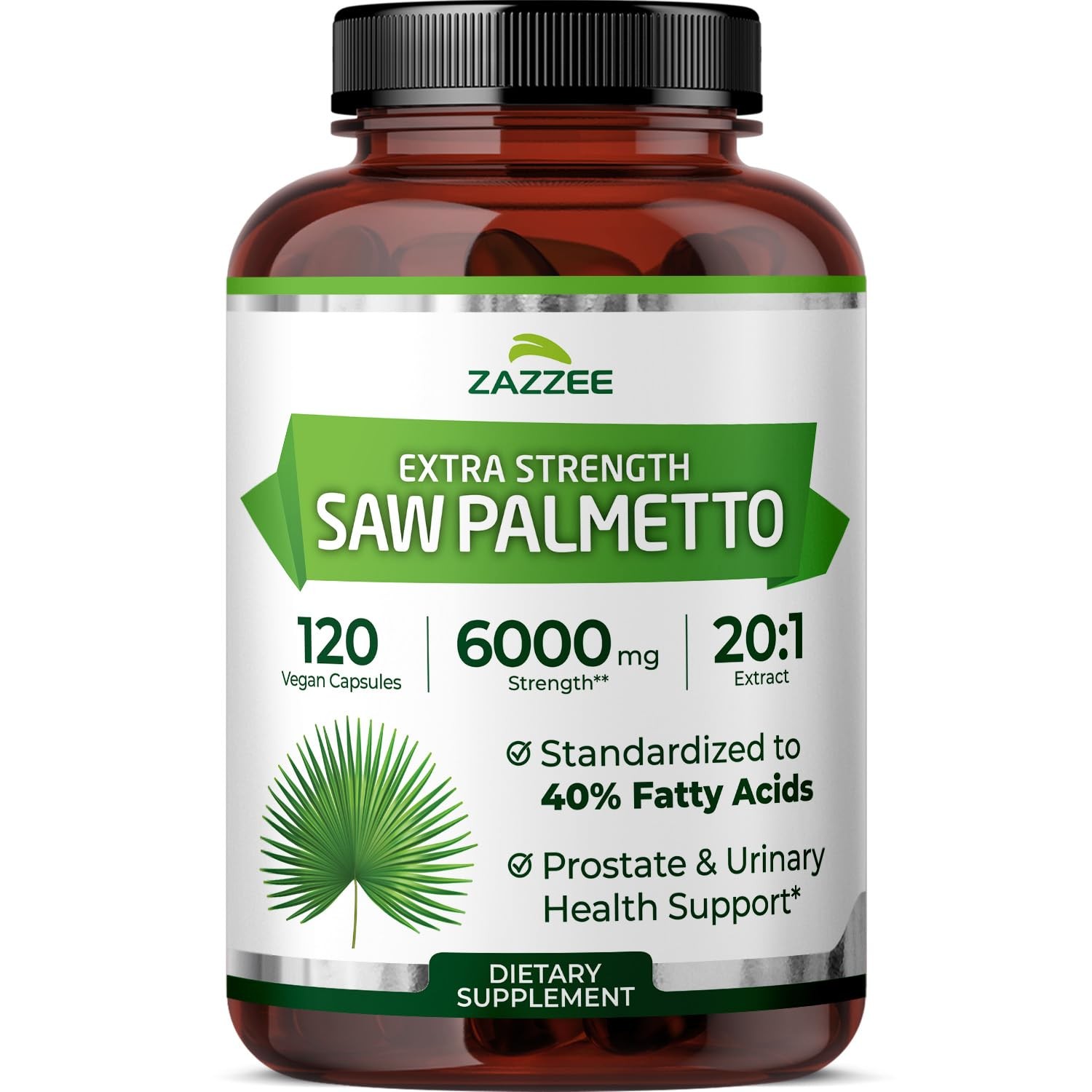 Zazzee Extra Strength Saw Palmetto 20:1 Extract, 40% 120 Count (Pack of 1)