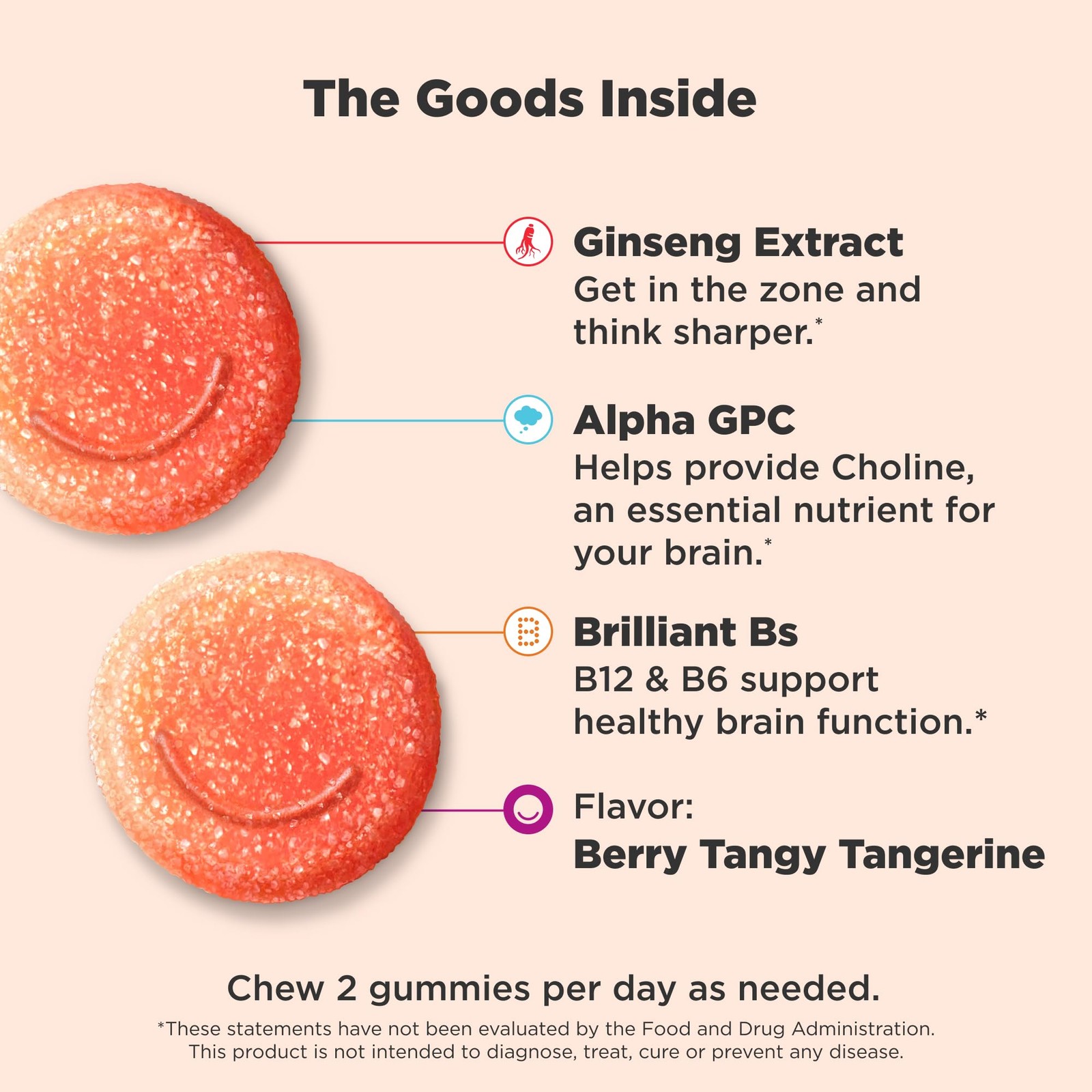 OLLY Laser Focus Gummy, Ginseng, Alpha GPC, B 36 Count (Pack of 1), Orange