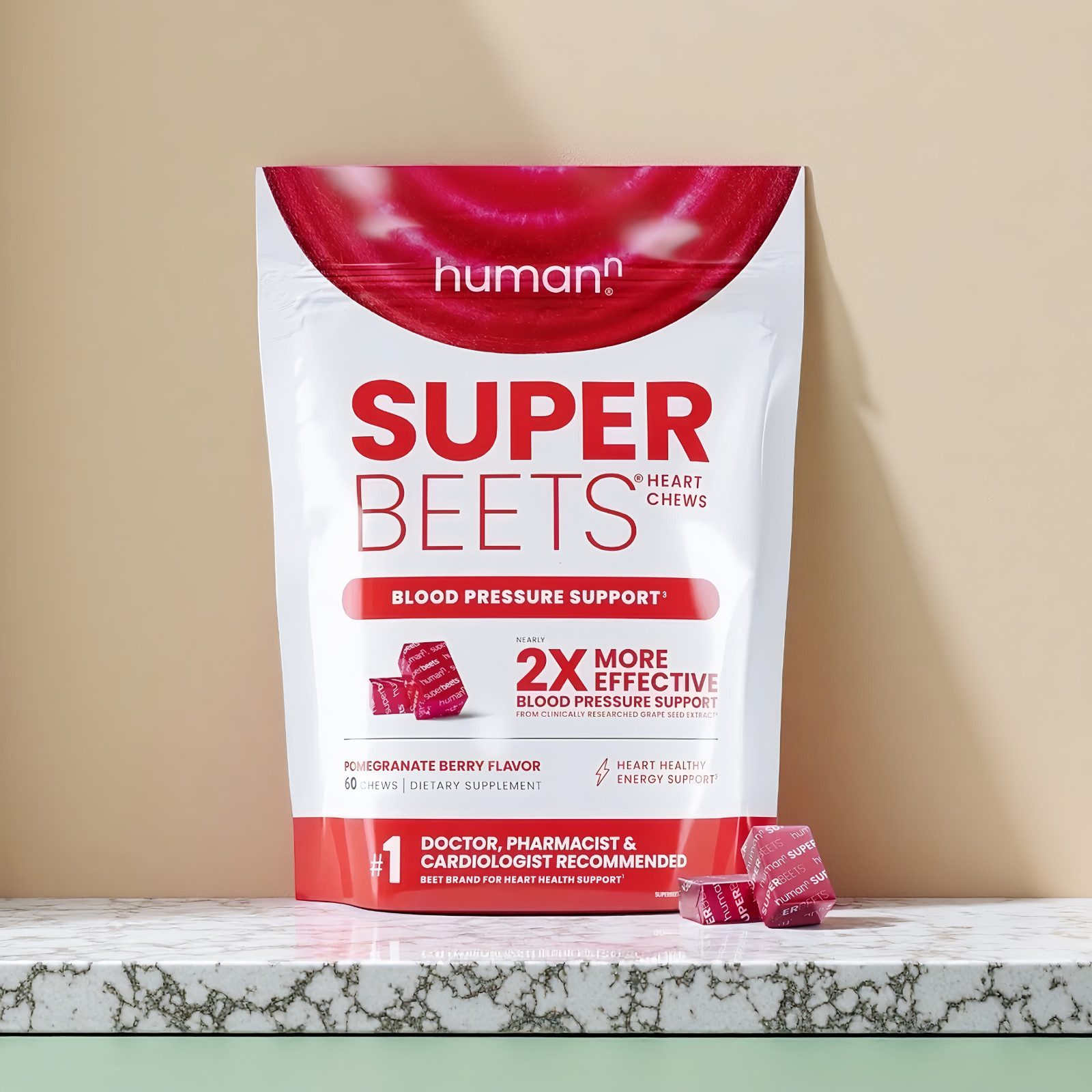 HumanN Super Beets Heart Chews –Pomegranate, 60 Count for Blood Pressure Support