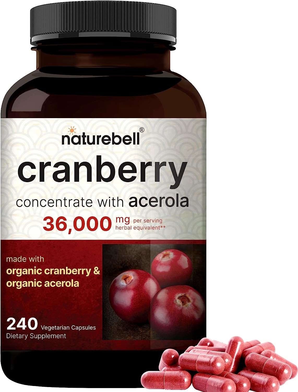 NatureBell Cranberry 36,000mg with Acerola Urinary Tract Health Sugar Free 240ct