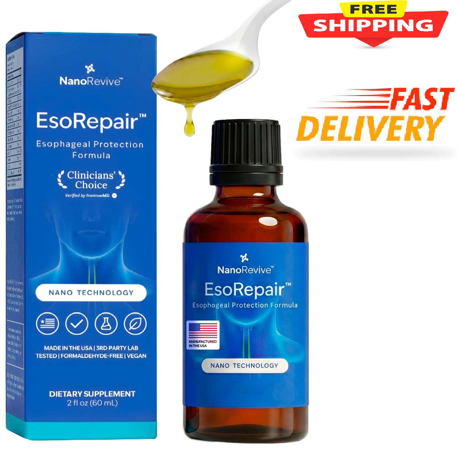 EsoRepair Nano Esophageal Health Supplements for Men & 2 Fl Oz (Pack of 1)