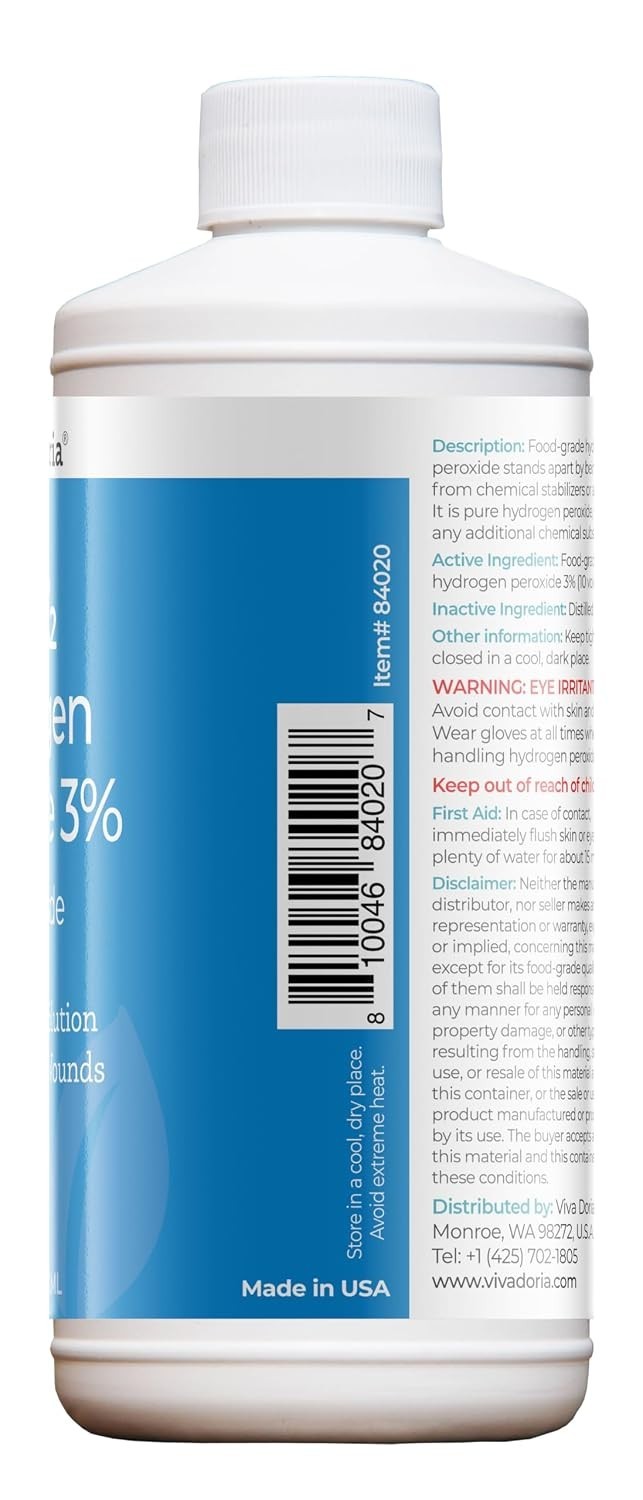 Food Grade Hydrogen Peroxide 3% Solution, Made with Distilled Water, 16 Fl Oz…