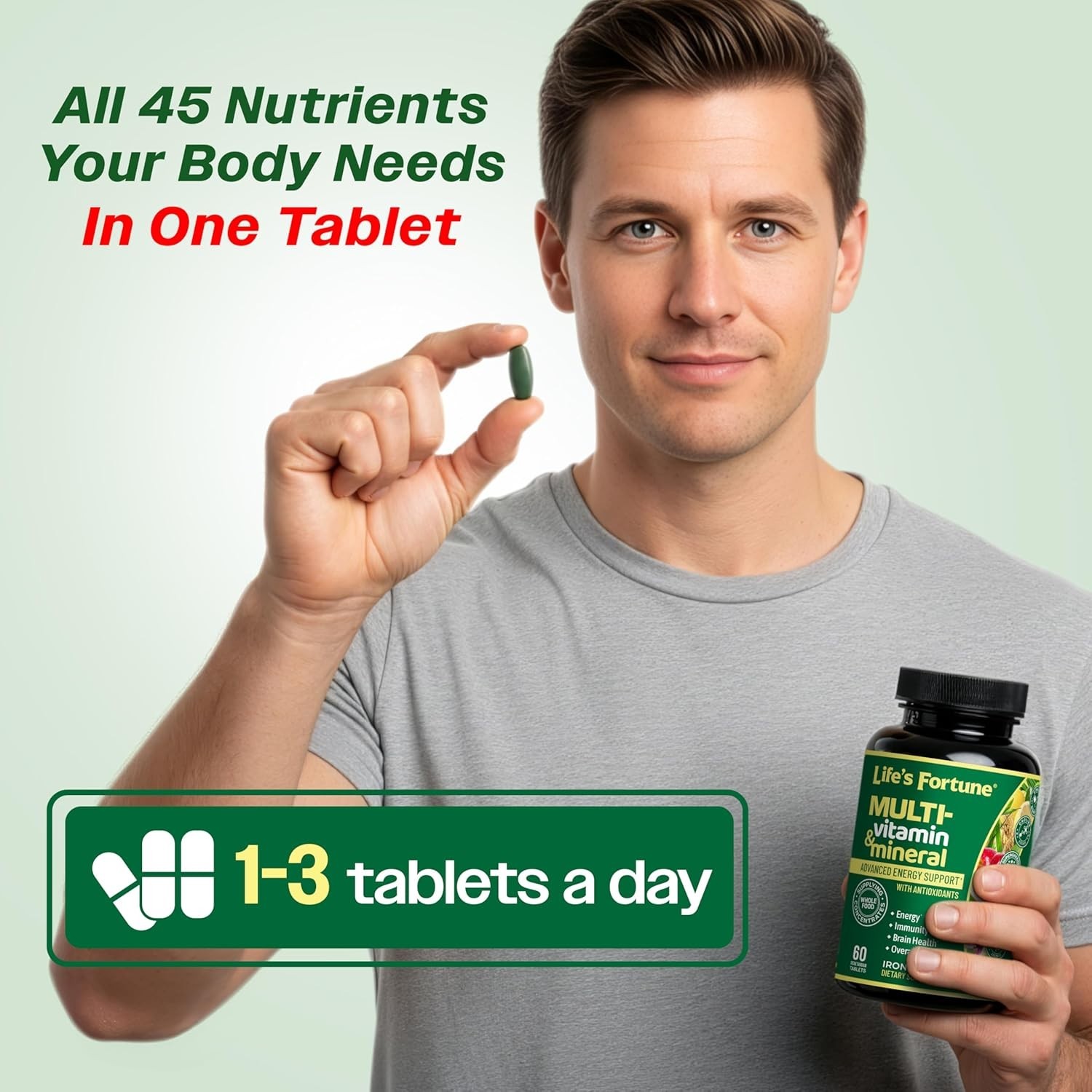 Life’s Fortune Multivitamin & Mineral 60 Tablets All Natural Energy Source …