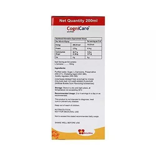 Brio Bliss Cognicare L-Carnosine Syrup (200ml) Bubblegum Flavor