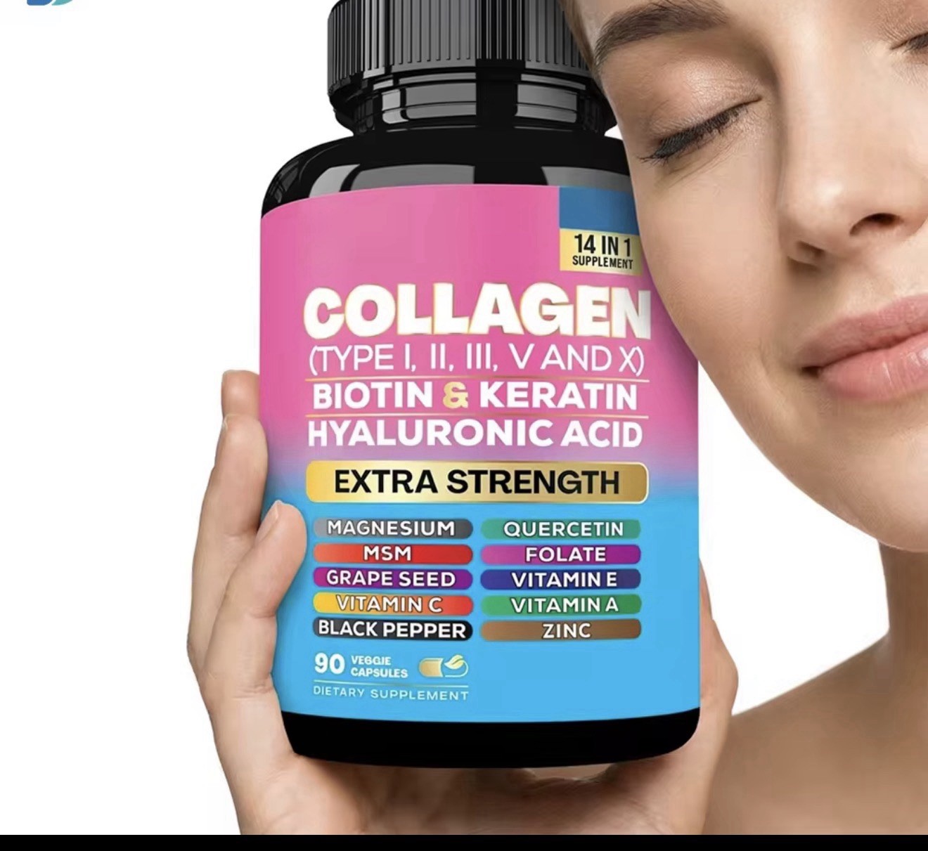 Collagen Peptides Types I, II, III, V & X MCG Biotin Keratin Hyaluronic Folate