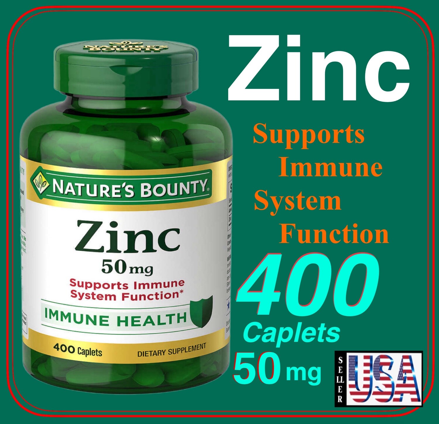 Zinc, NATURE’S BOUNTY ZINC 50mg 400 ct Tablets Supports ~ Immune Health