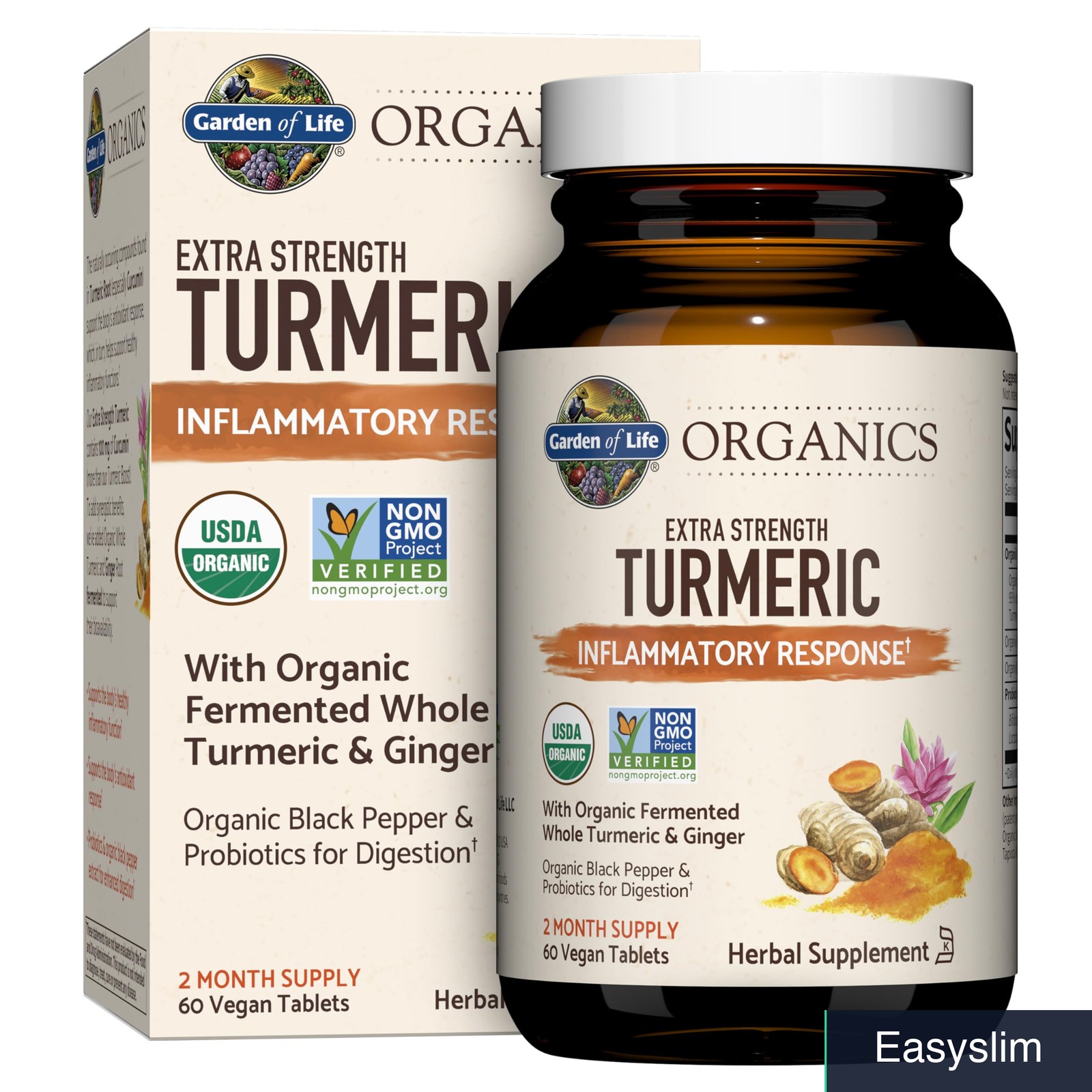 Extra Strength Turmeric Supplement Curcumin Ginger Probiotics 60 Count