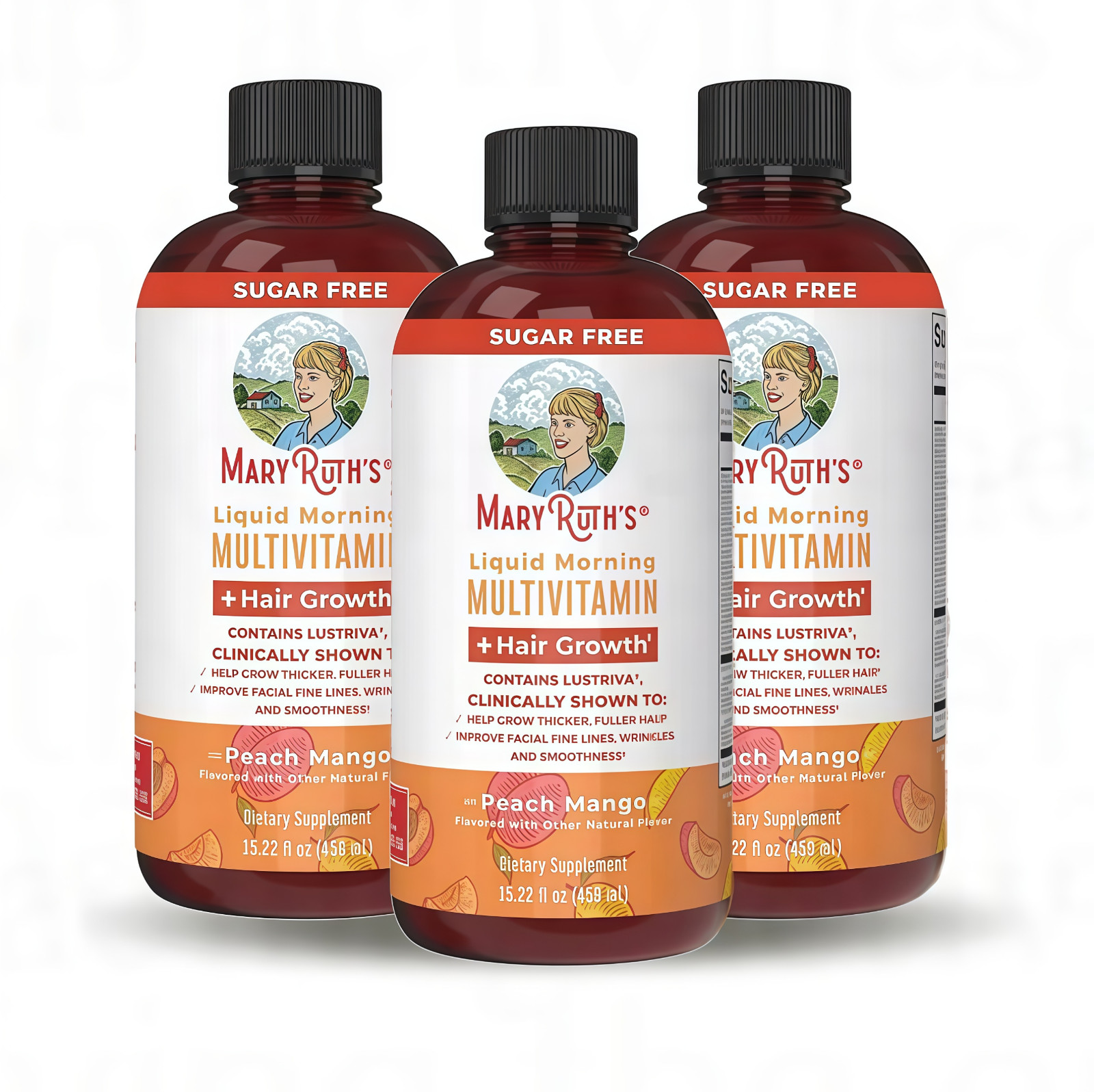 Mary Ruth’s Multivitamin + Hair Growth | 3 Pack | Peach Mango 15.22 oz brand…*
