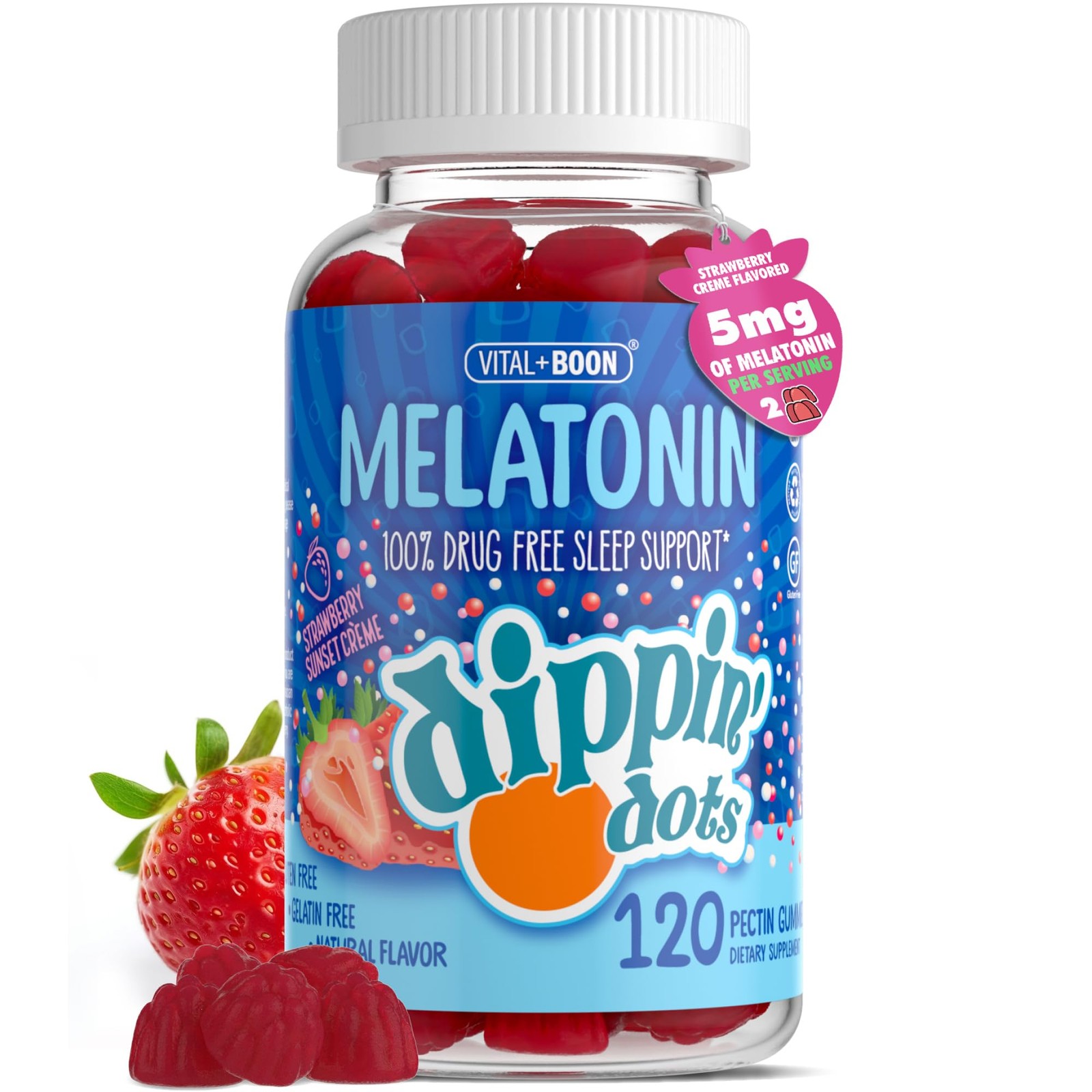 Dippin Dots – Melatonin Gummies for Kids & Adults (60 Days Supply) Strawberry…