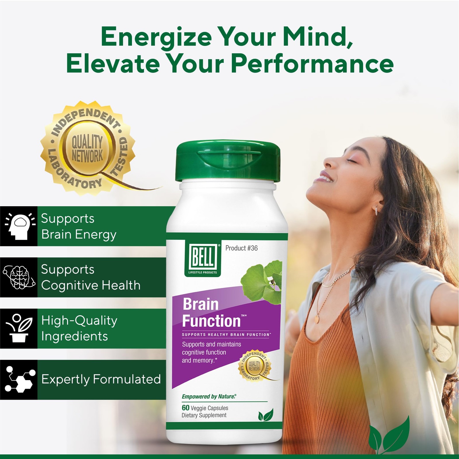 Bell Brain Function Lifestyle, Supports Cognitive Health 60 Count (Pack of 1)