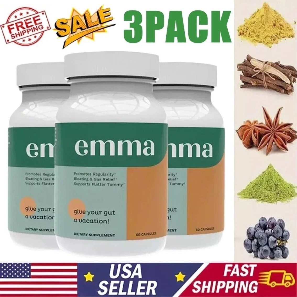3bottles Gut Health Supplement Bloating Relief Leaky Gut 180Caps EXP2028