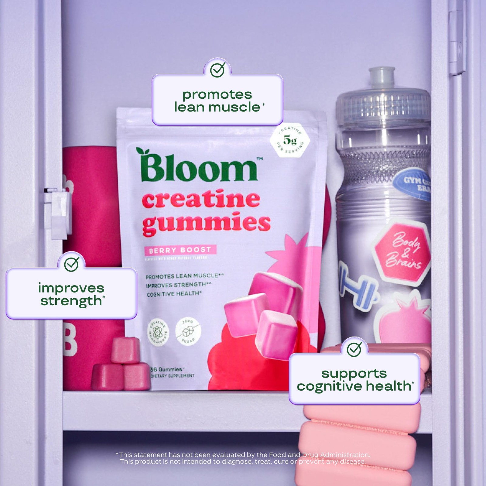 Bloom Creatine Monohydrate Gummies, 5g Per Serving, 36 Count (Pack of 1)