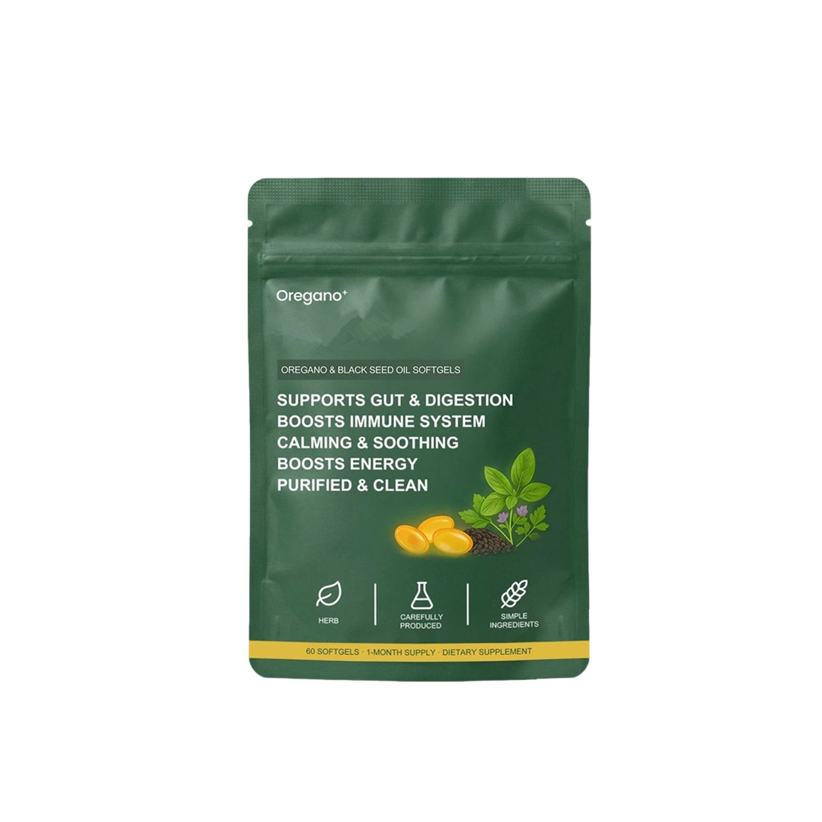 60pcs Oil of Oregano and Black Seed Oil Softgels 6000mg Supports Gut & Digestion