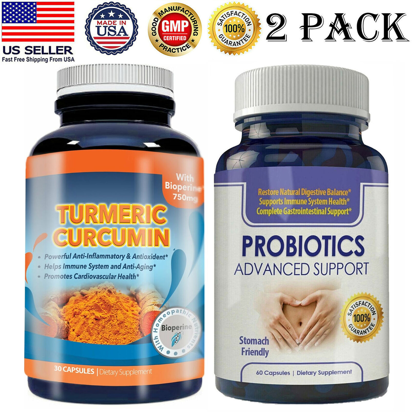 Turmeric Curcumin Immune Health Capsules Probiotics Digestive Support Supplement