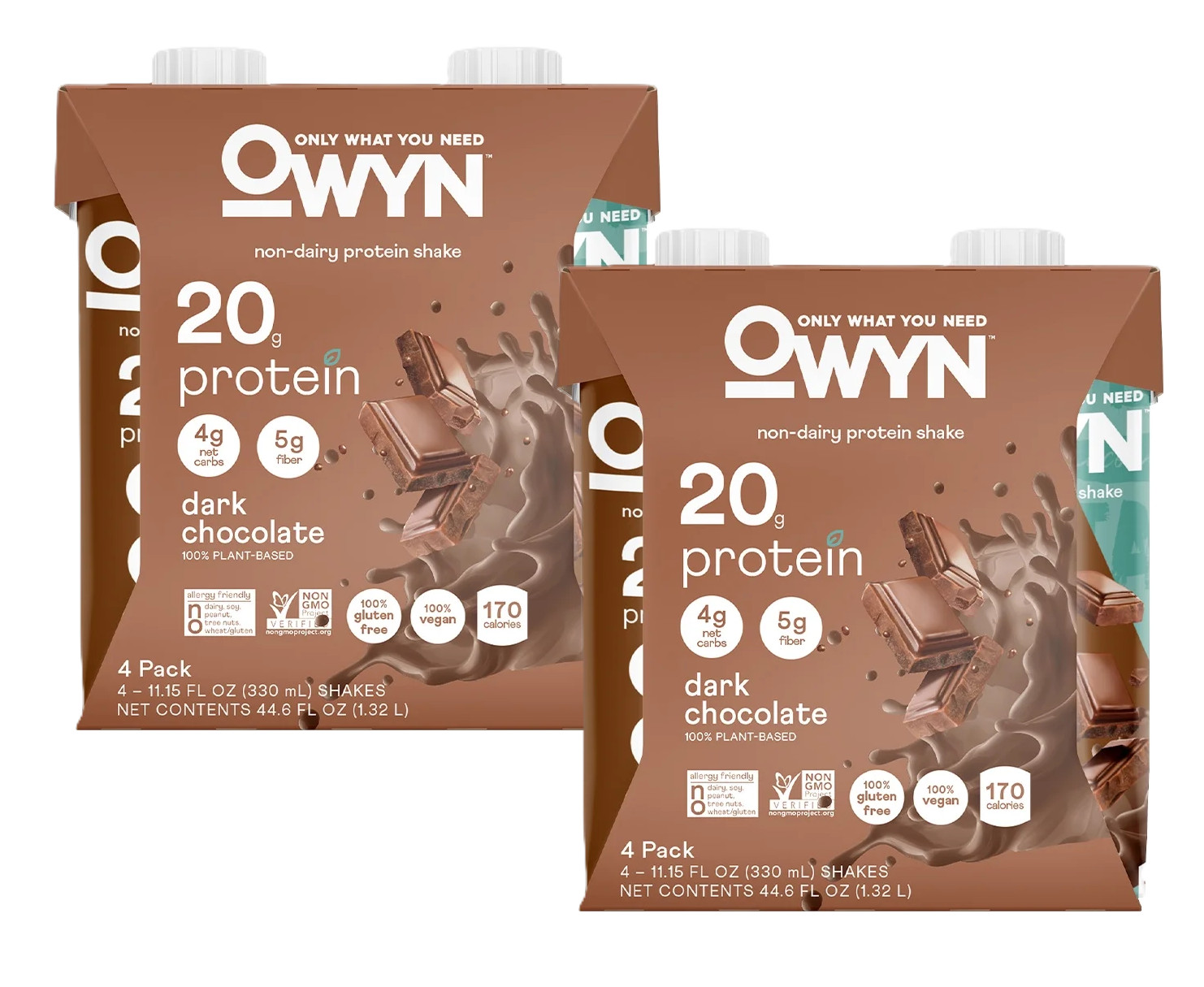 OWYN Plant Based 20g Protein Shake, Dark Chocolate, 11.15 fl oz, 8 Count.