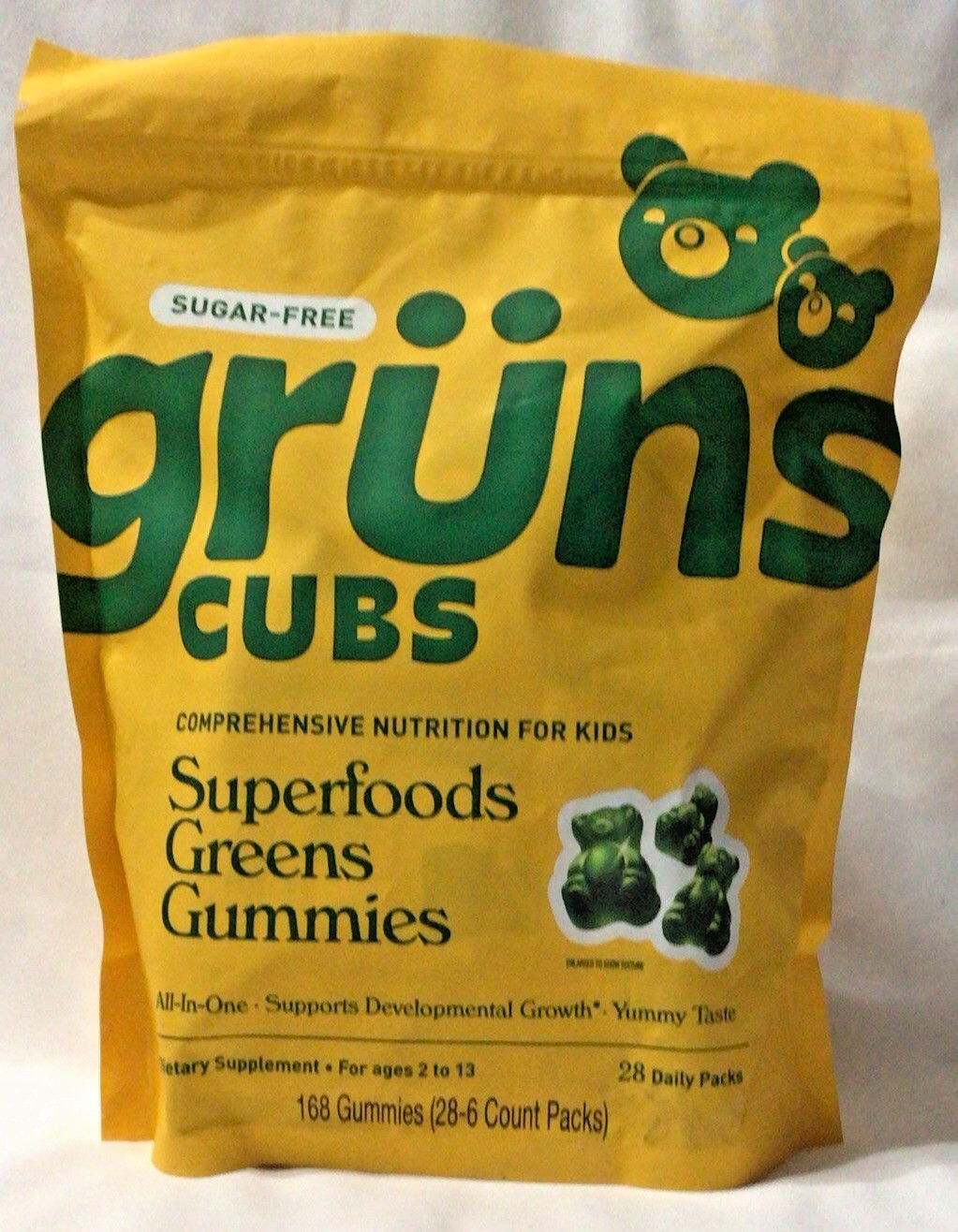Gruns Sugar Free Cubs Superfoods Greens Gummies Kids 28 Packs of 6 EXP 01/27