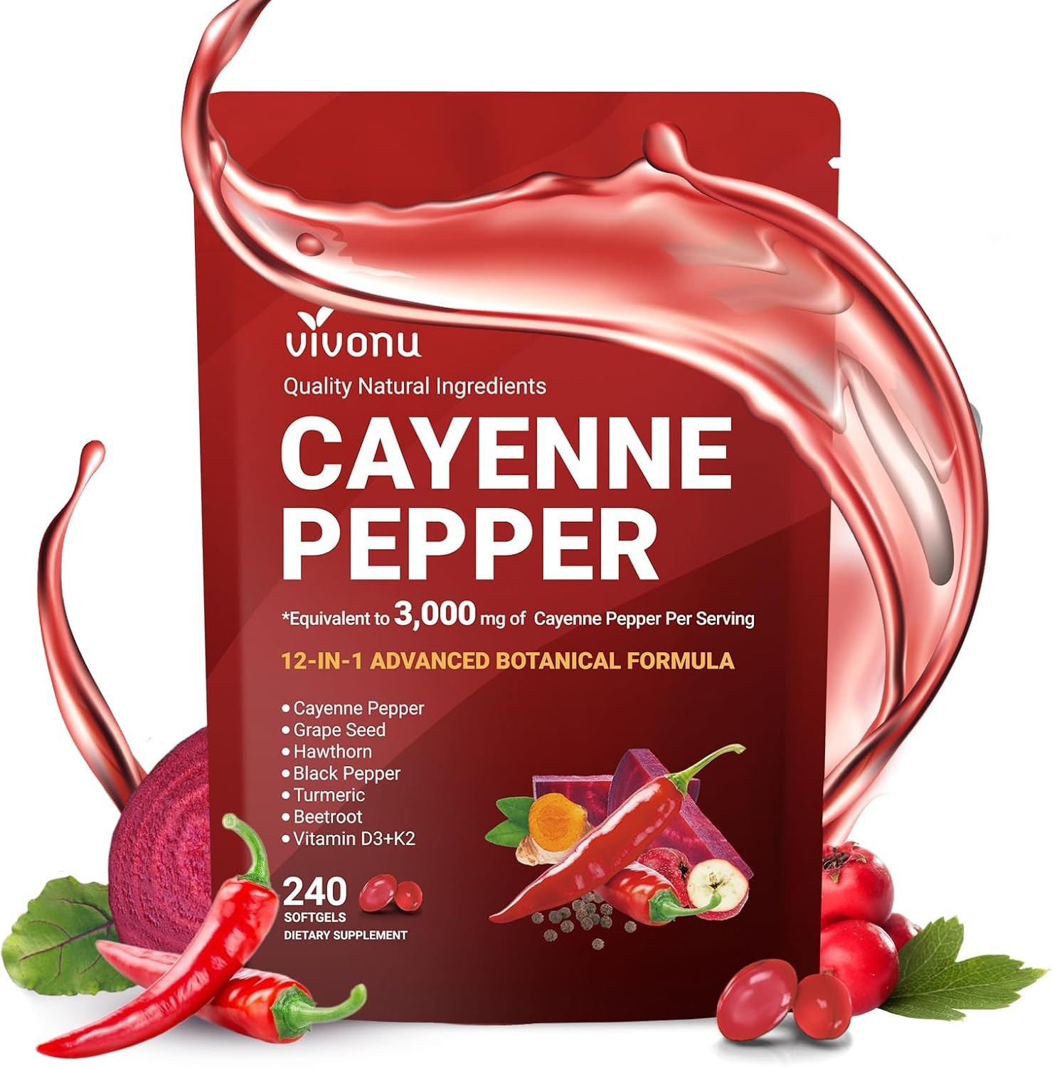 VivoNu Cayenne Pepper Softgels – 240 Capsules for Circulation & Heart Health
