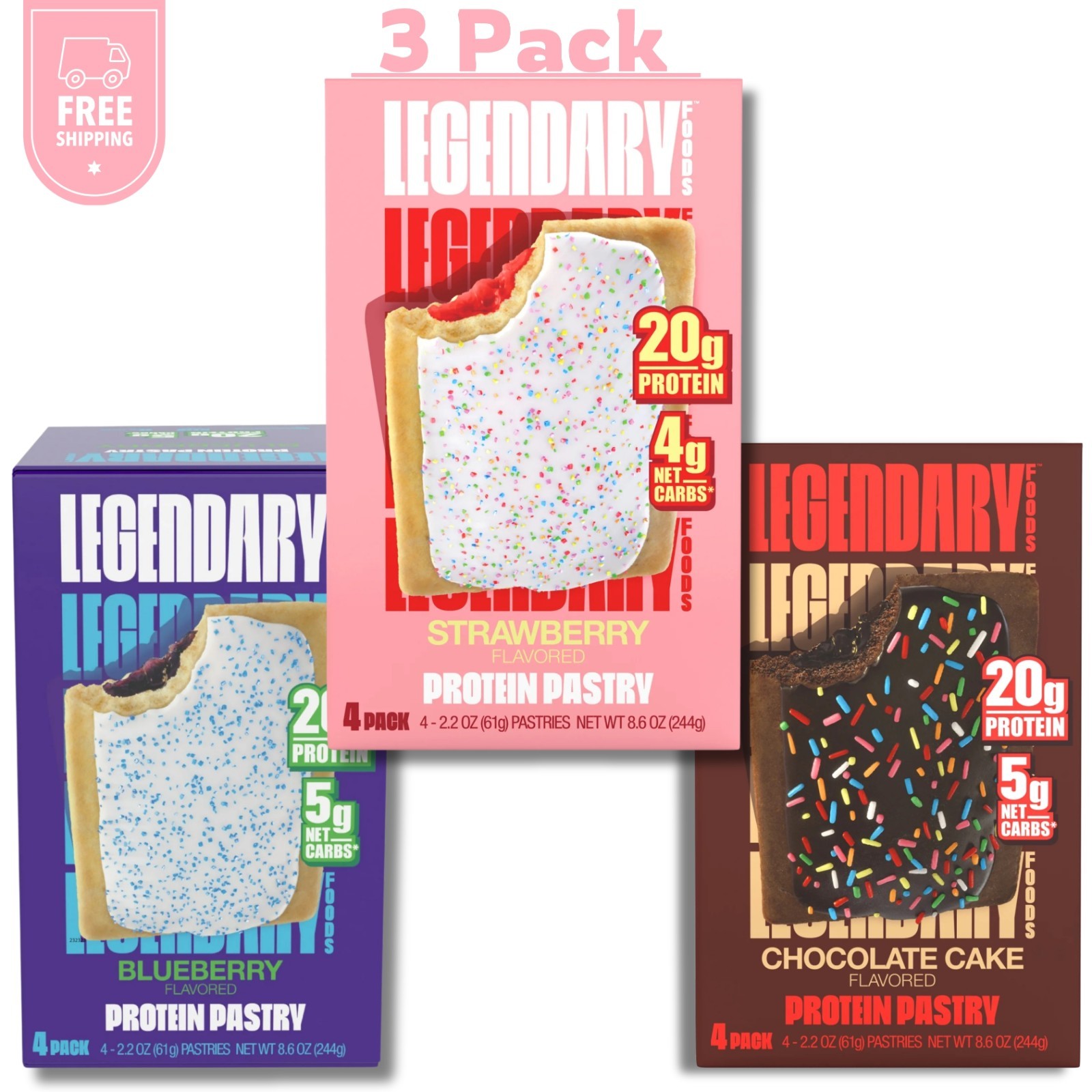 (3-box) Legendary-Foods Protein Pastry, Variety Pack – 12 Pk