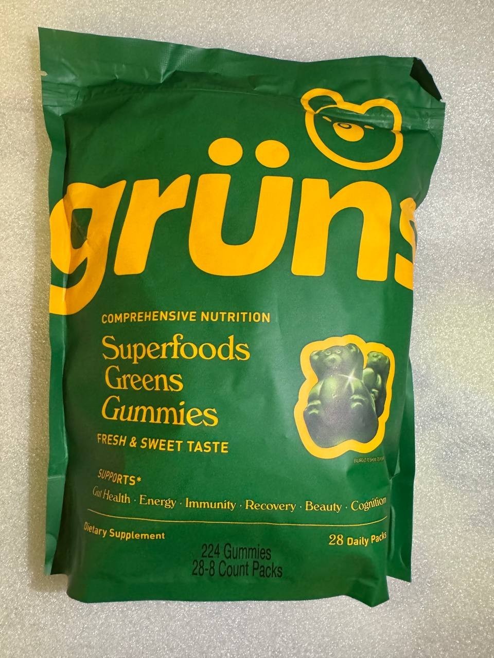 Gruns Low Sugar – SuperFoods Greens Gummies, Sweet Taste – 240 Gummies 28 Pack