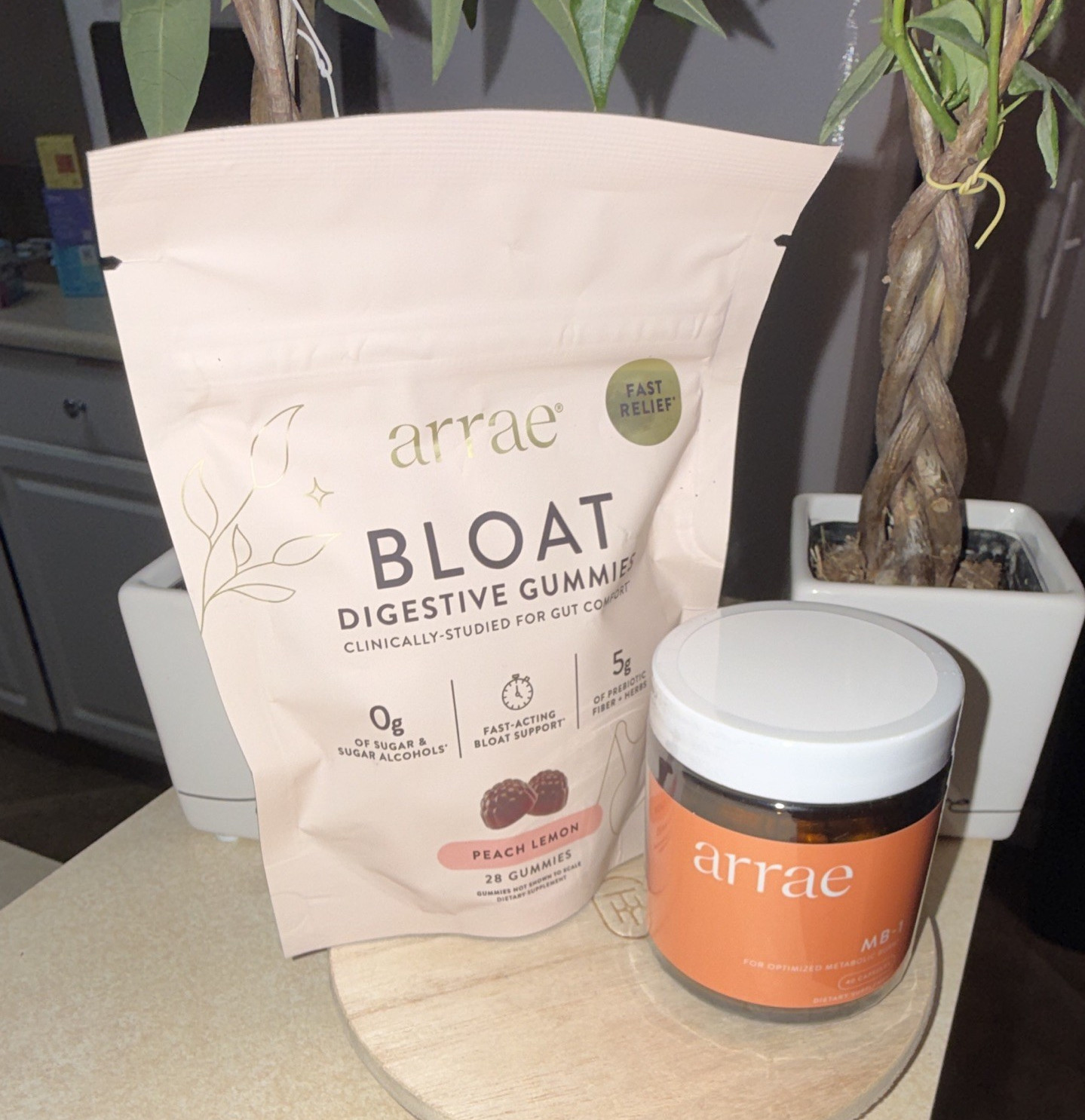 Arrae Bloat Digestive Support Gummies Peach Lemon 28ct Vegan Gluten-Free + MB1