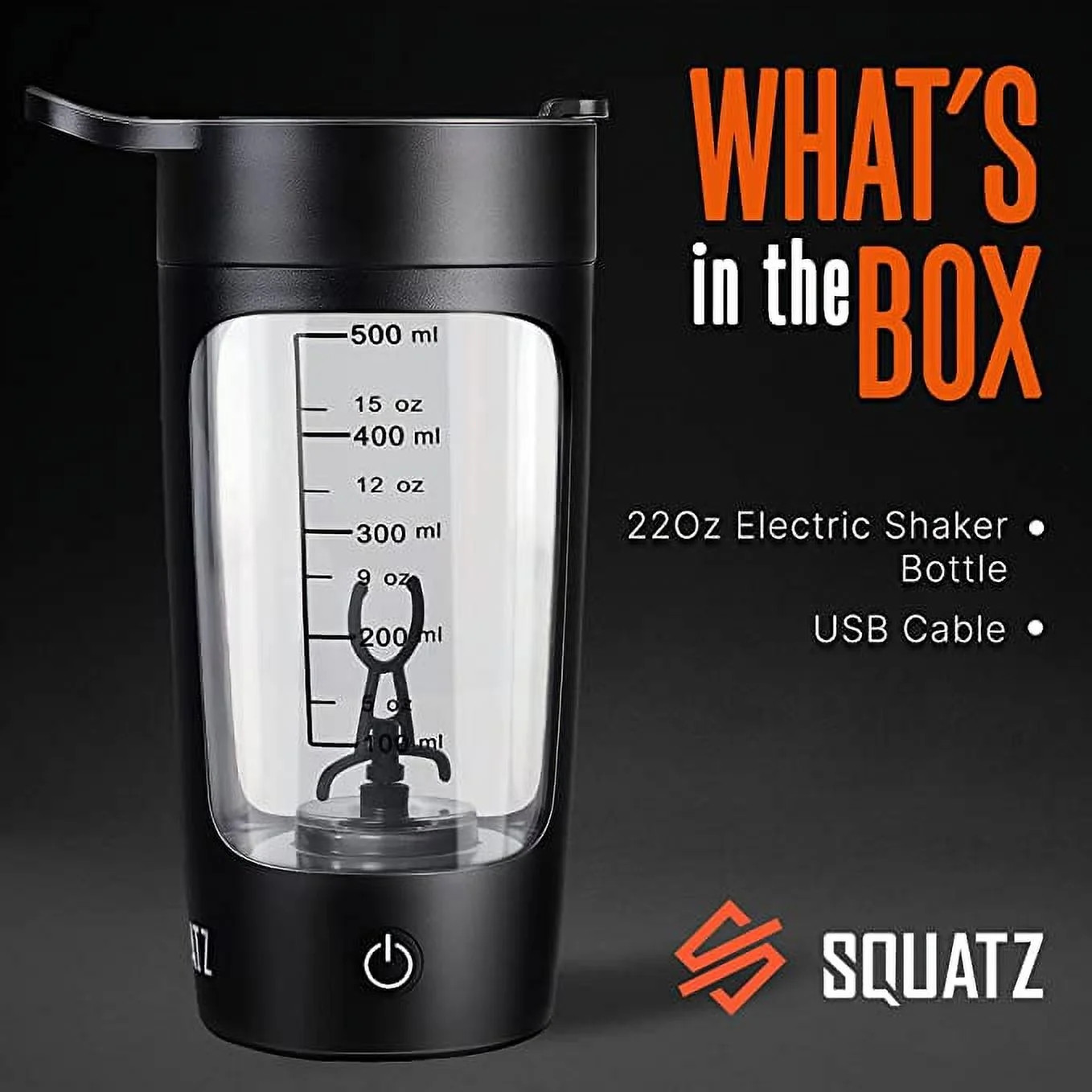 USB Rechargeable 22Oz Electric Protein Shaker Bottle – Black